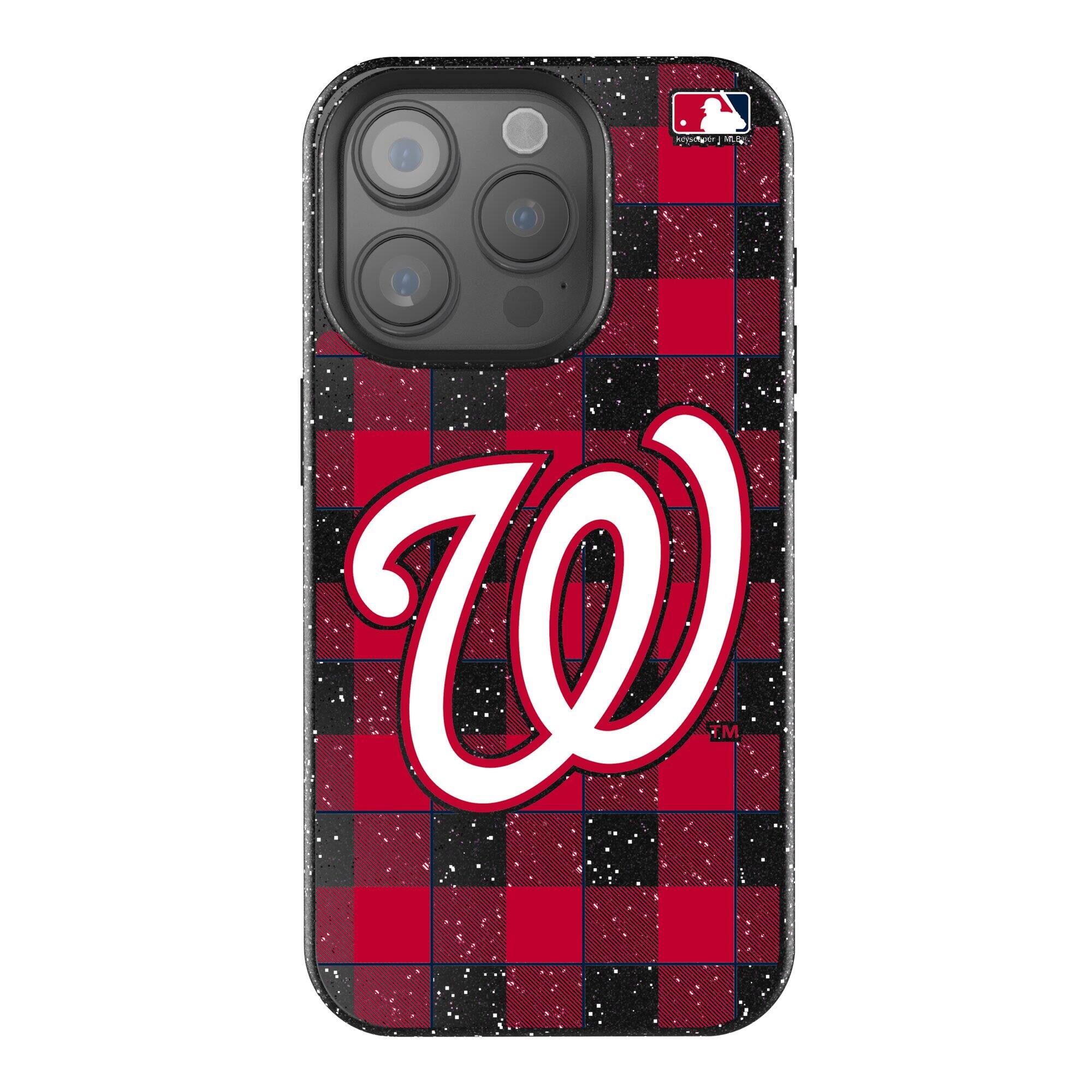 Front. Keyscaper - Washington Nationals Plaid Bling iPhone Case - 15 Pro - Black.