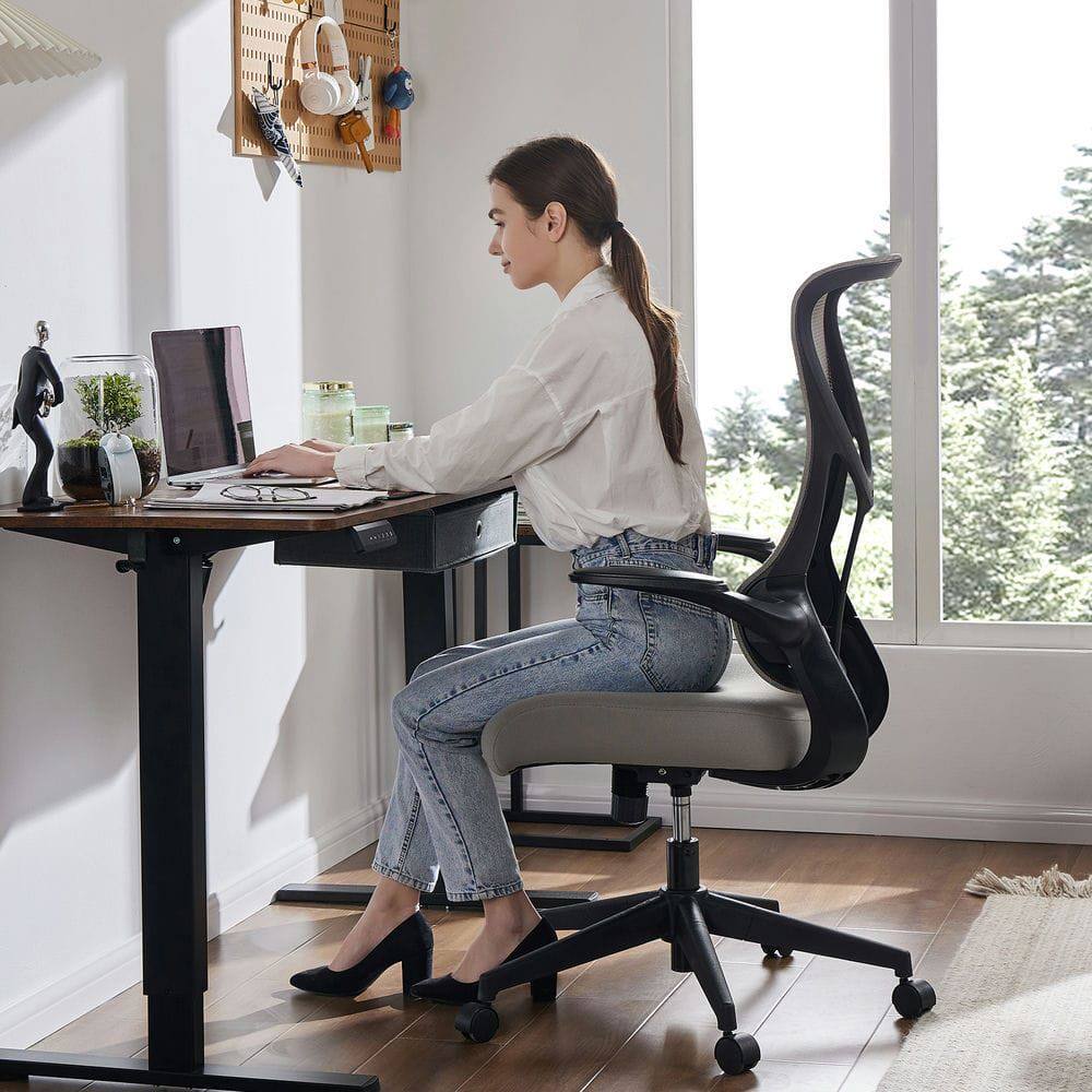 Angle. Kadyn - 48" Tall Ergonomic Mesh Computer Chair - Flip-up Armrests & Lumbar Support Chair for Home Office, Gray - Gray.