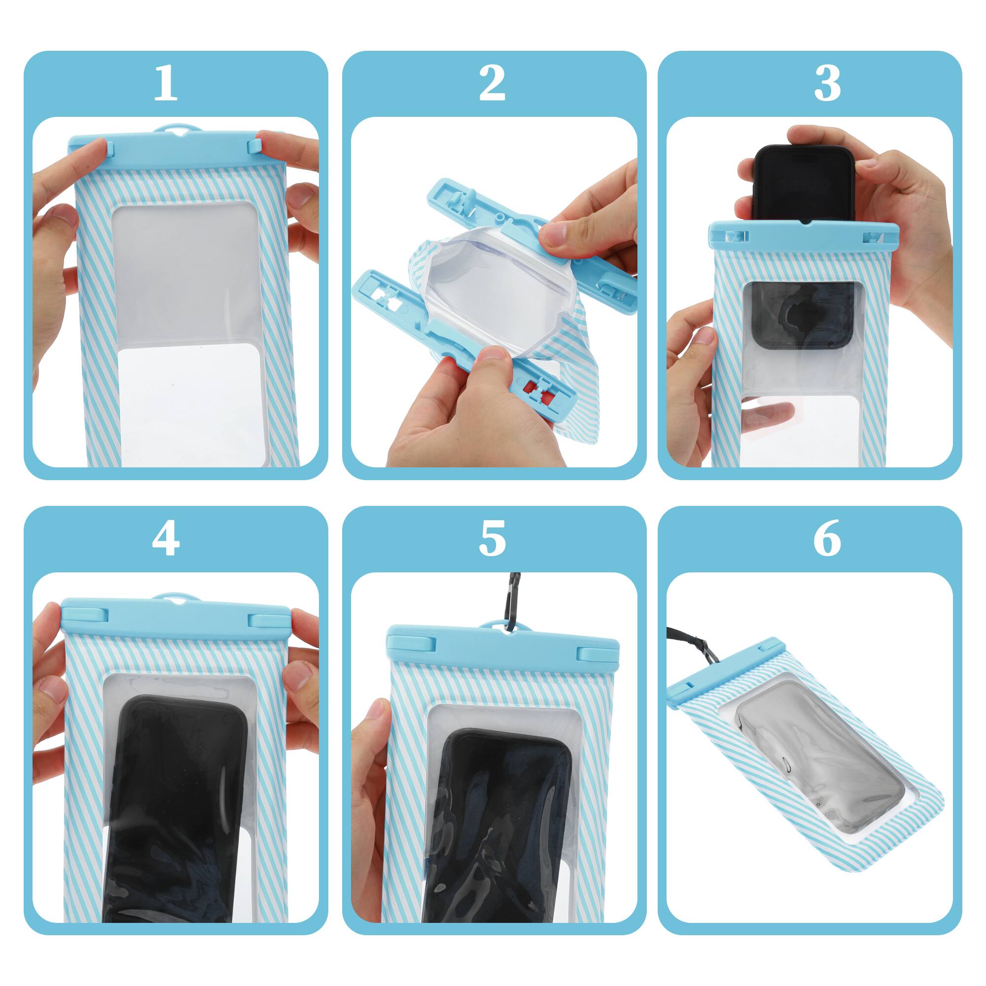 Alt View 4. Unique Bargains - 2pcs Full Stripe Mobile Waterproof Bag Universal Waterproof Case Compatible for Phone 5.51"x9.06" - Sky Blue.