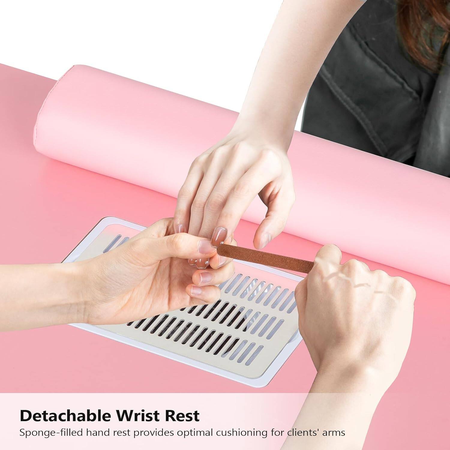Detachable Wrist Rest  
Sponge-filled hand rest provides optimal cushioning for clients' arms