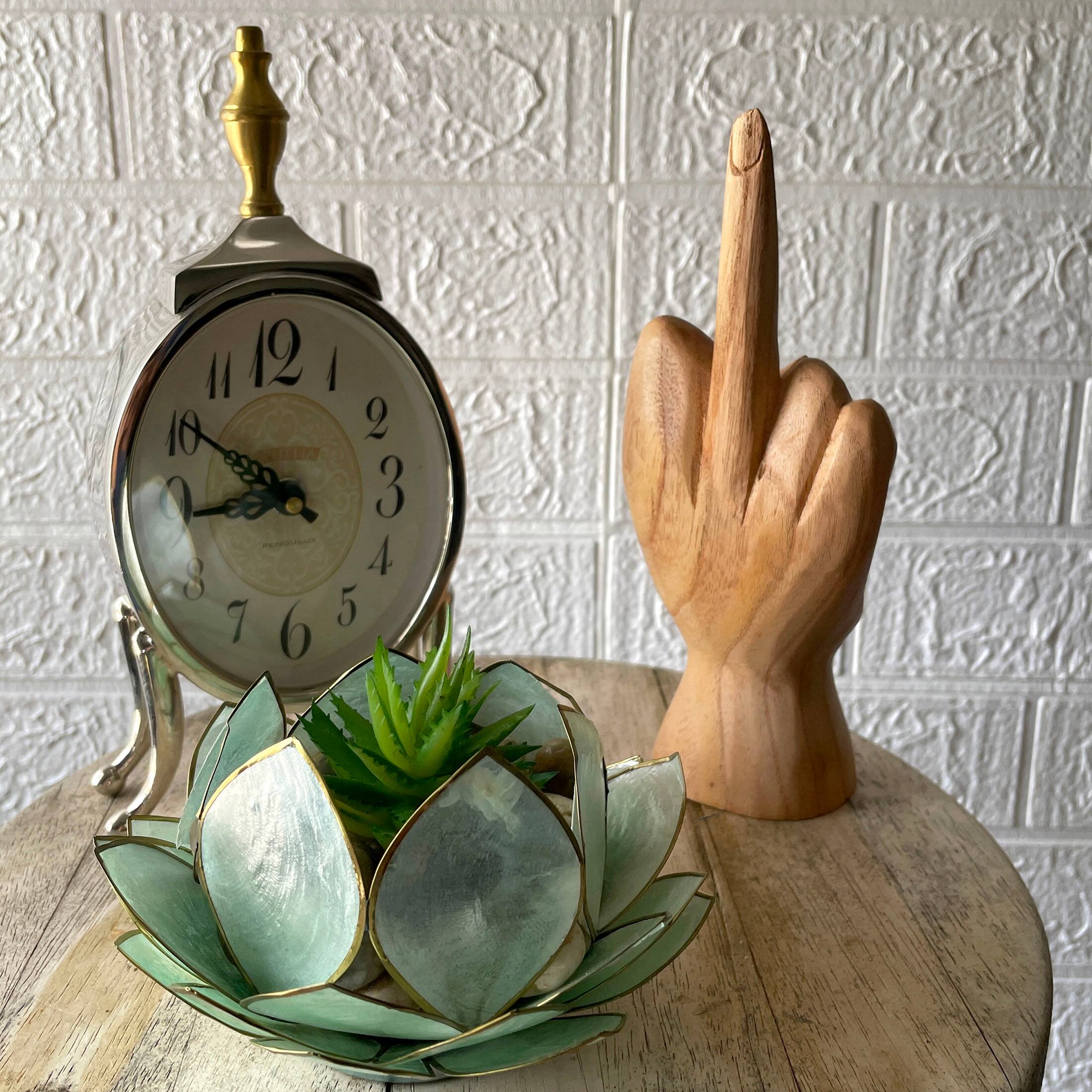 Alt View 3. Zeckos - Carved Wooden Flipping The Bird Hand Gesture Statue Natural Finish Home Decor - Brown.