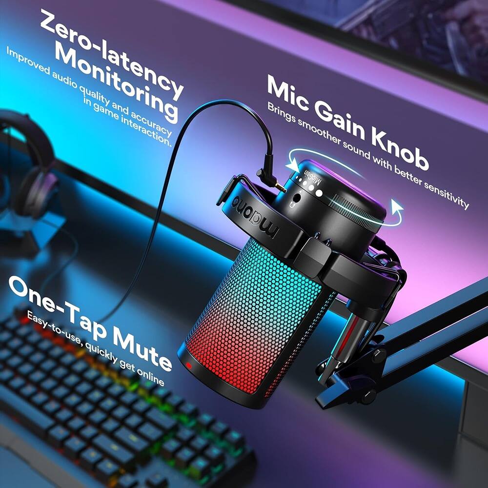 Front. MOSZAR LLC - Gaming USB Condenser Microphone – Noise-Canceling Mic with Mute & Boom Arm.