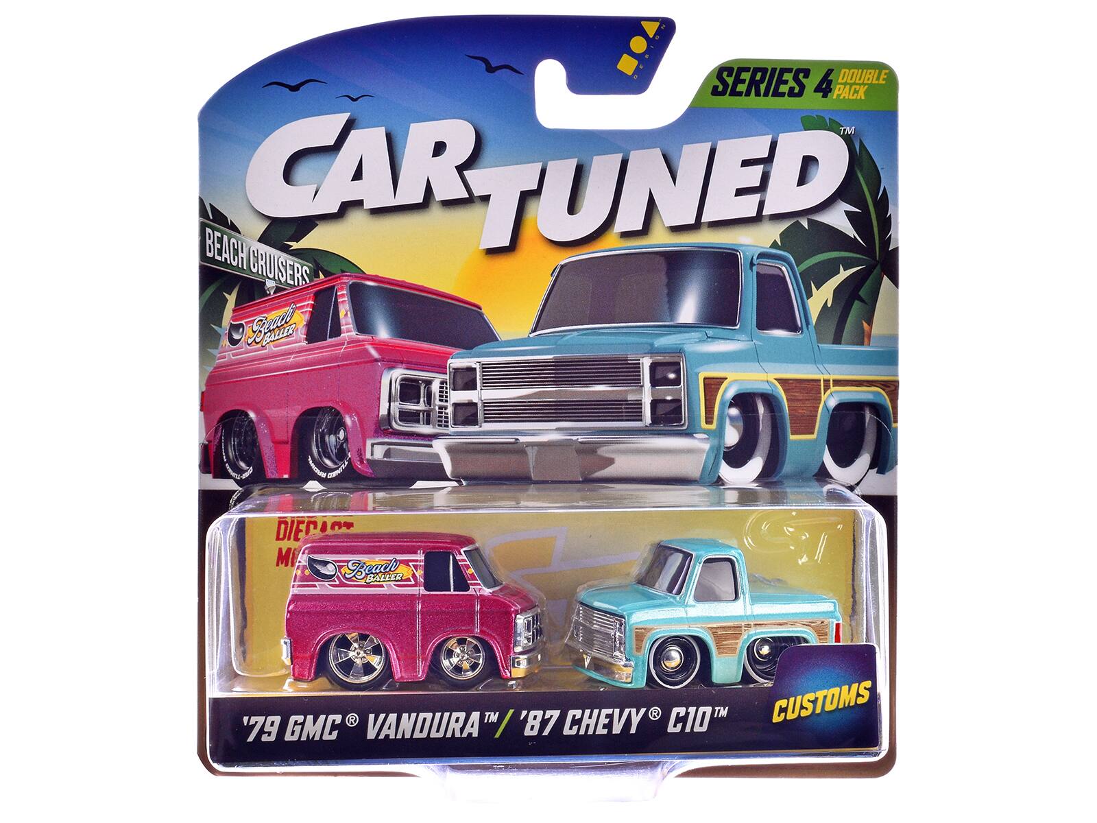 SERIES 4 DOUBLE PACK  
CAR TUNED  
BEACH CRUISERS  
Spao (PLANED) DIEC M  
Beach BALLER  
VANDURA™ / '87 CHEVY C10™ CUSTOMS  
'79 GMC