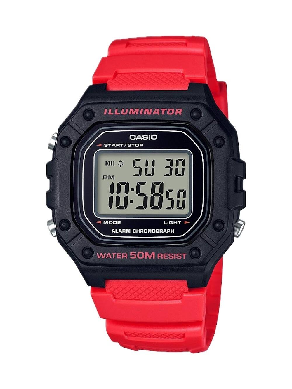 Casio - Men's Water-Resistant and Black Digital Watch - W-218H-4BVCF - Red