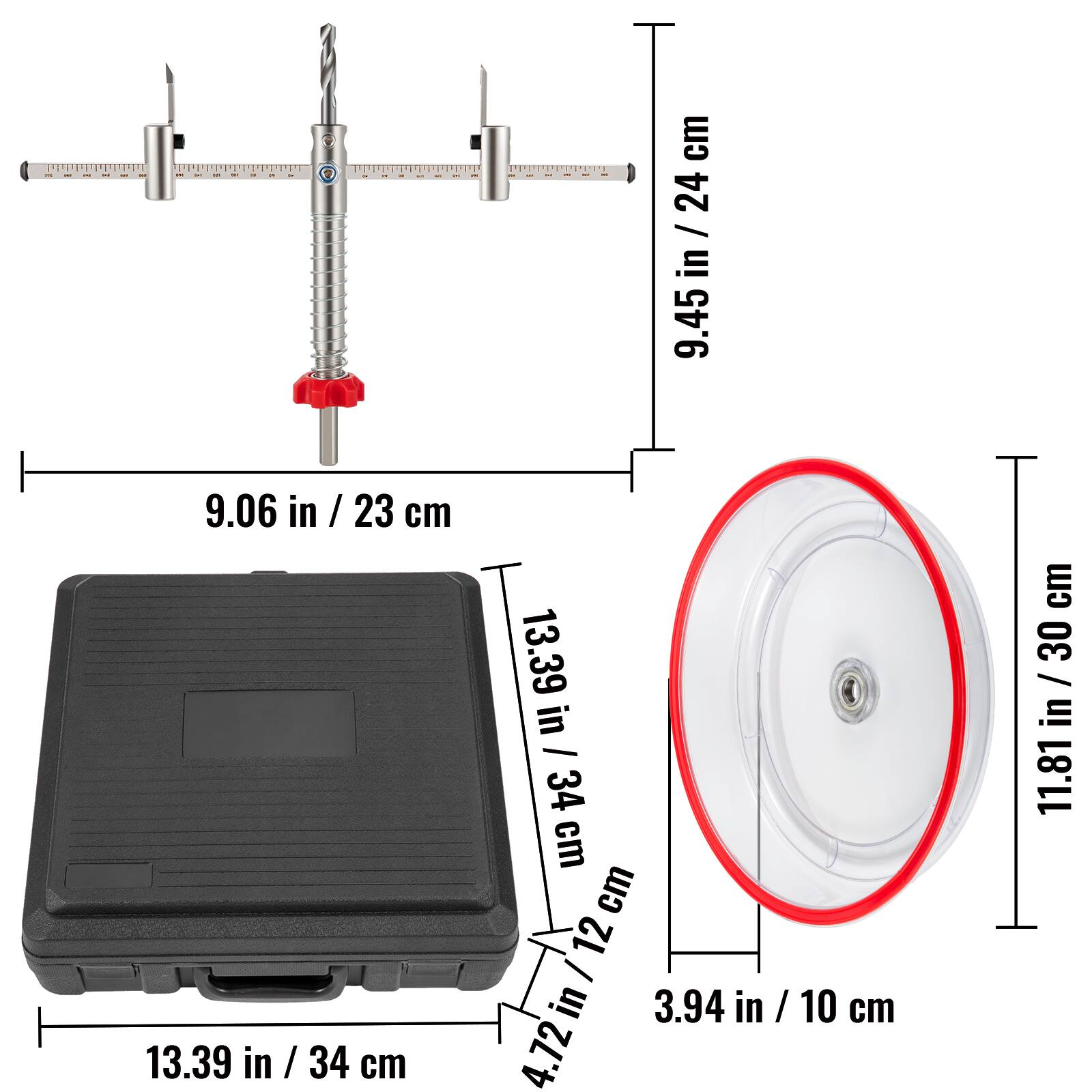 - 9.06 in / 23 cm
- 9.45 in / 24 cm
- 13.39 in / 34 cm
- 11.81 in / 30 cm
- 3.94 in / 10 cm
- 4.72 in / 12 cm