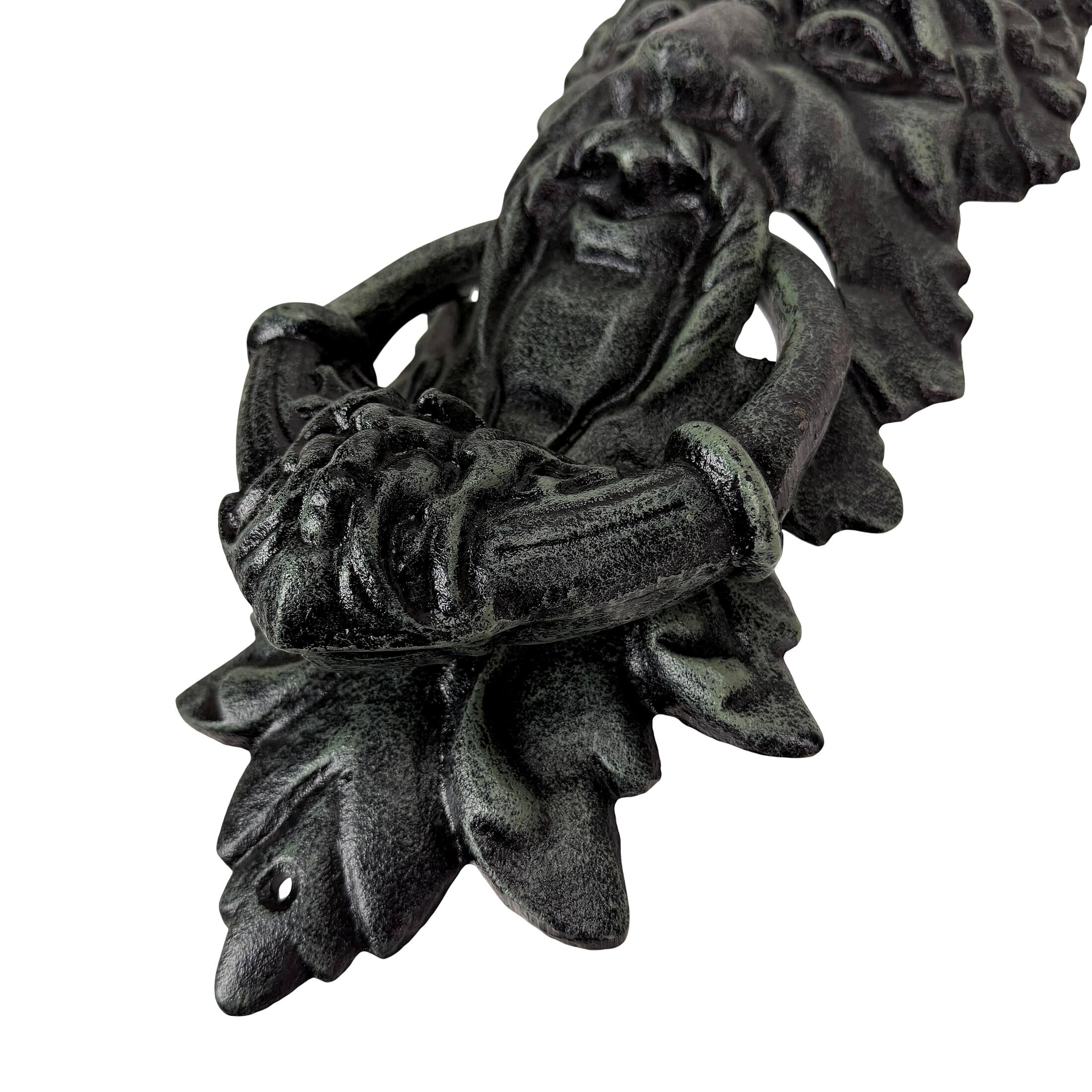 Alt View 2. Things2Die4 - Gothic Green Man Door Knocker Verdigris Cast Iron 19 in Wall Mounted - Green.