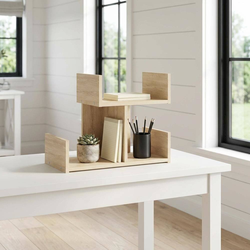 Angle. FurniFact - Wooden Desktop Bookshelf Storage Organizer - Bauhaus Oak.