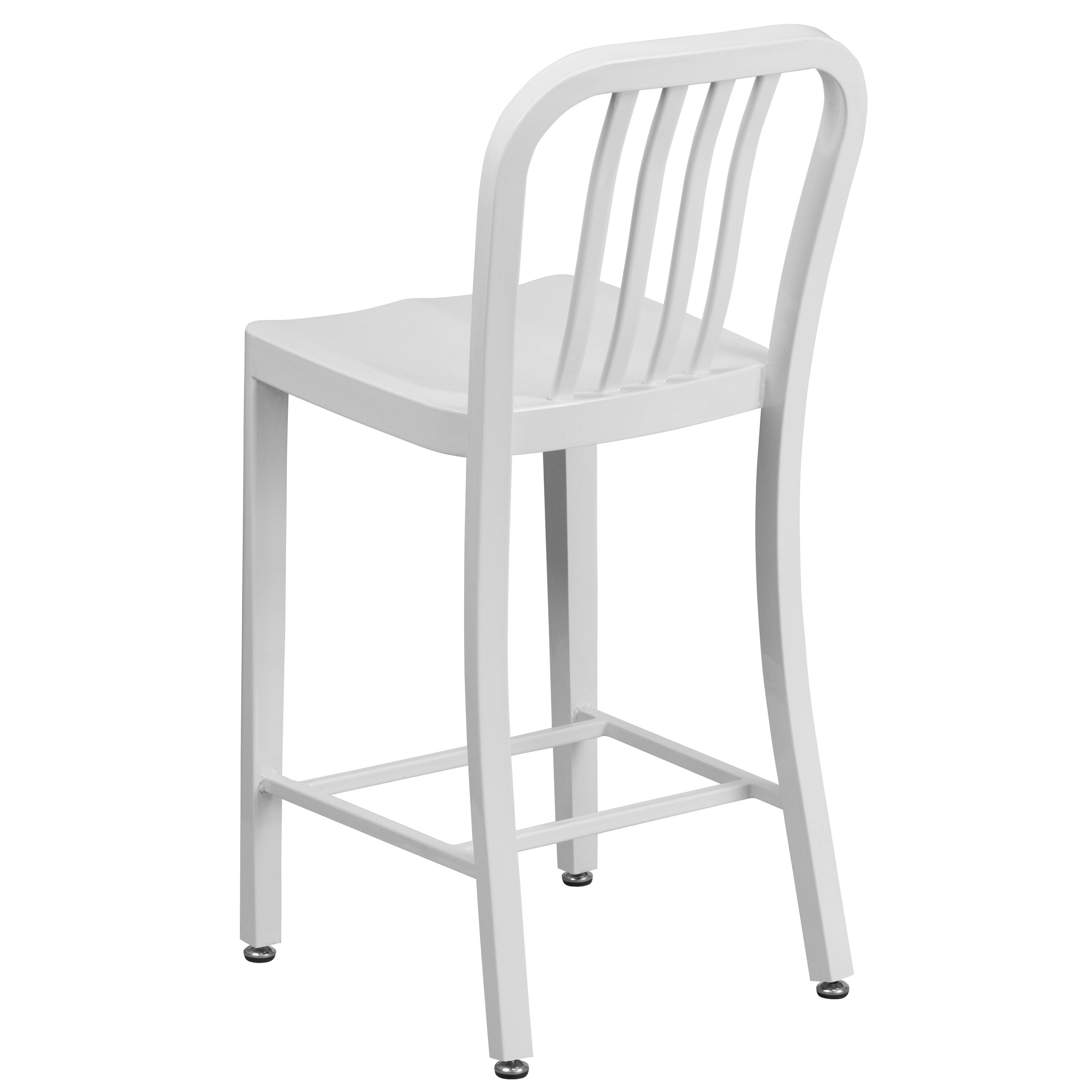 Alt View 5. Emma + Oliver - Commercial Grade 24"H Colorful Metal Indoor-Outdoor Vertical Slat Counter Stool - White.
