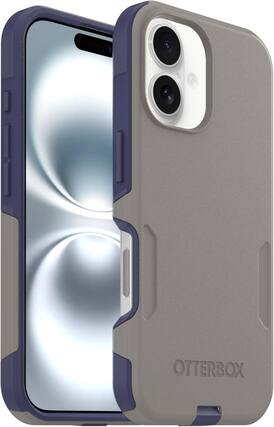 Front. OtterBox - OtterBox - Commuter Series Hard Shell for MagSafe for Apple iPhone 16 - Fogbound Blue (Grey & Blue).