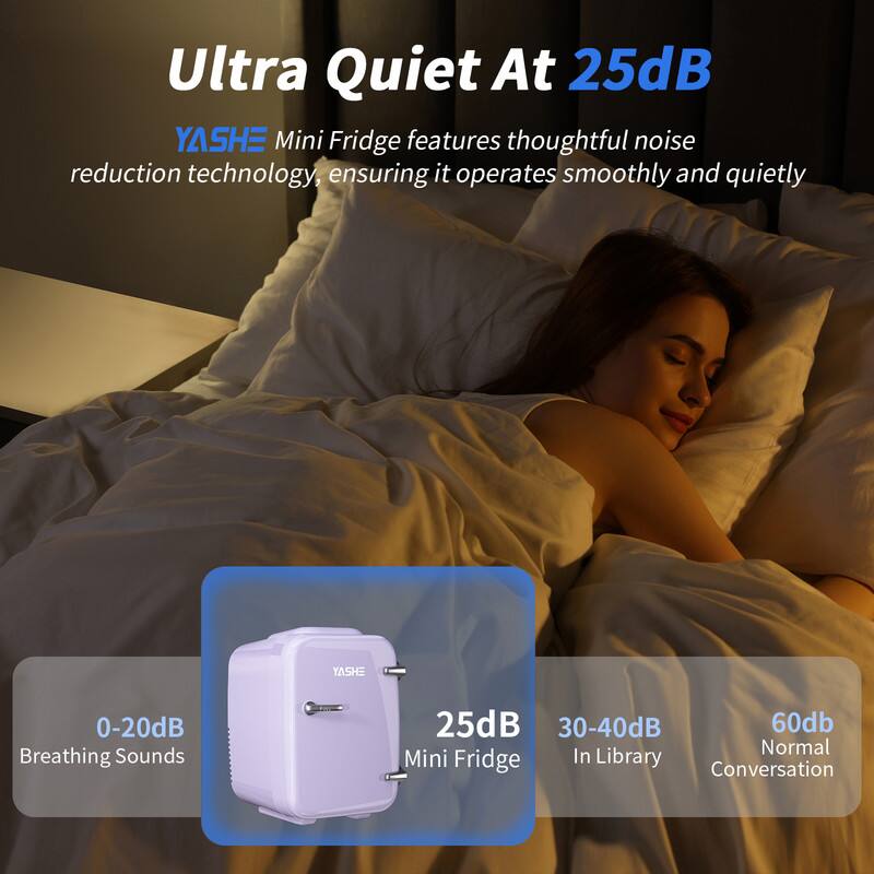 Ultra Quiet At 25dB

YASHE Mini Fridge features thoughtful noise reduction technology, ensuring it operates smoothly and quietly.

0-20dB Breathing Sounds

25dB Mini Fridge

30-40dB In Library

60dB Normal Conversation