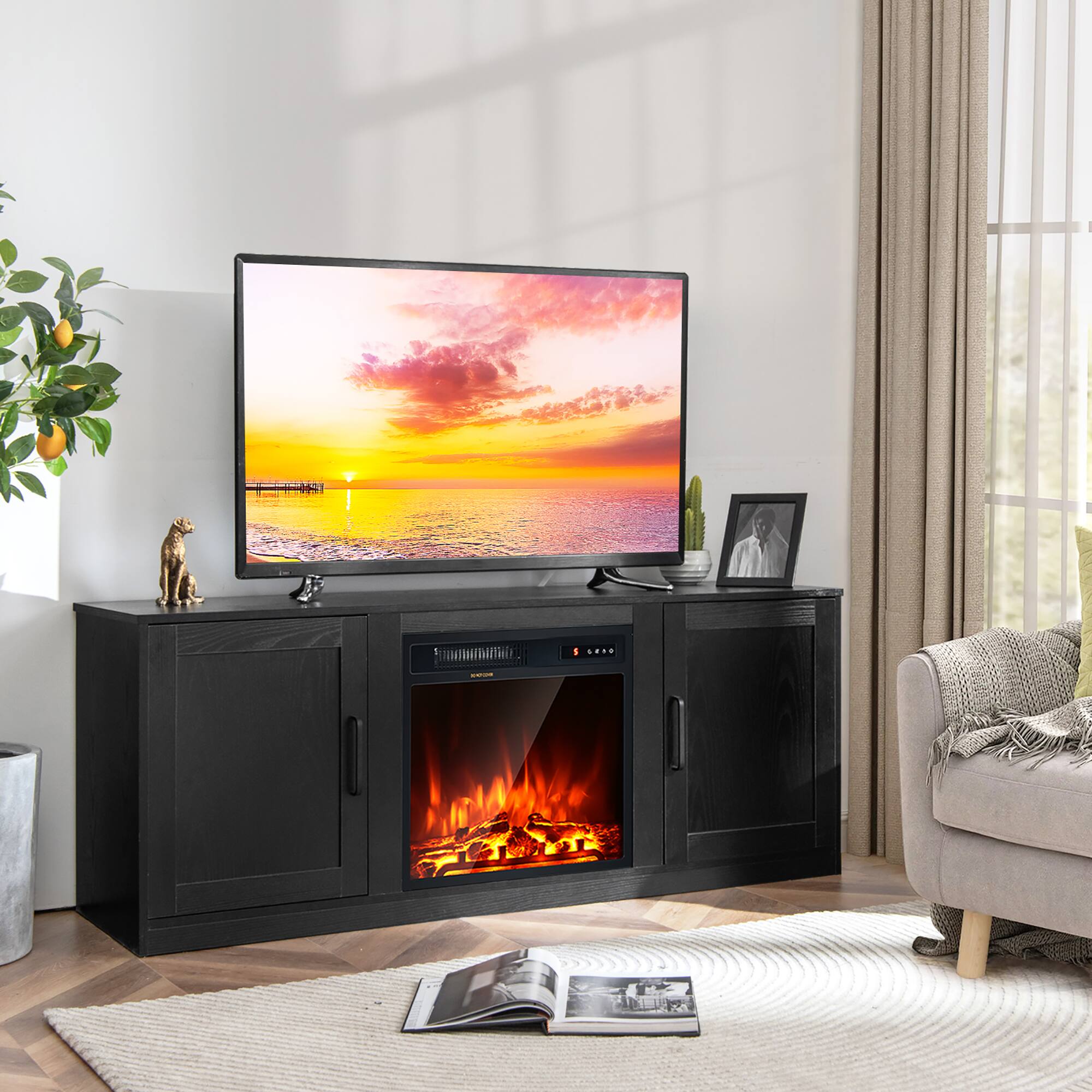 Alt View 1. Costway - Costway 58" Fireplace TV Stand Entertainment Console W/ 18" Electric Fireplace - Black.