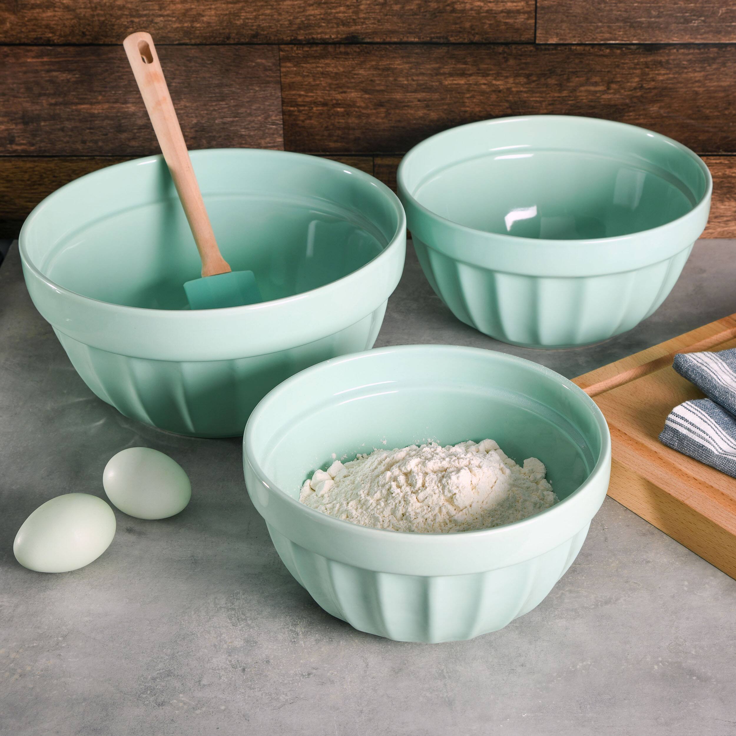 Alt View 8. Martha Stewart - Martha Stewart 3 Piece Stoneware Bowl Set in Turquoise - Blue.