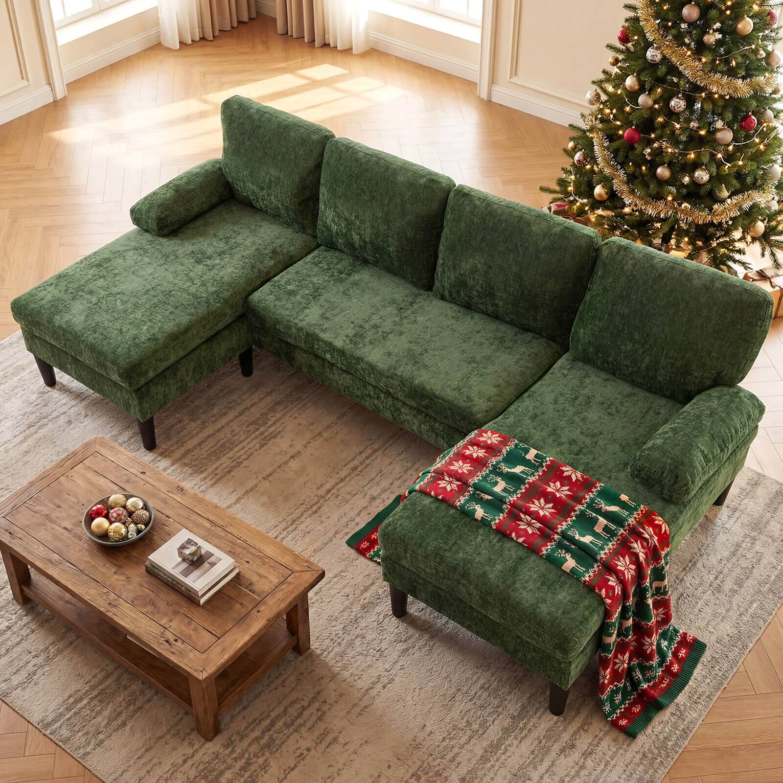 Alt View 4. Costway - Costway Sectional Couch, Chenille Upholstered Sofa Couch with Double Chaise for Home Office - Green.