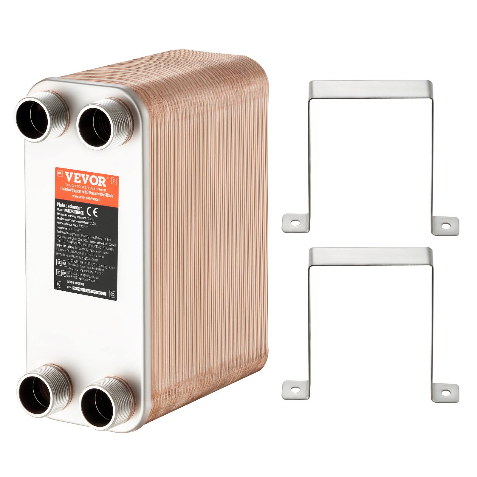 VEVOR TOUGH TOOL  
Technical Support: 1/2 PRICE  
www.vevor.com/technical-support  
Plate exchanger  
Material: Stainless Steel  
Capacity: 2000 L  
CE  
Made in China