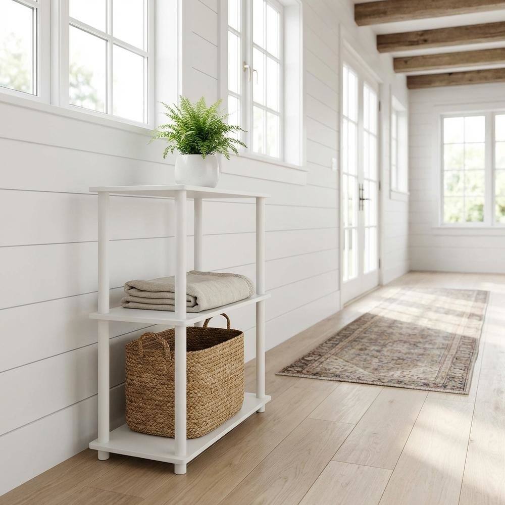 Angle. FurniFact - Engineered Wood 3-Tier Display Rack with Shelving Unit and Bookcase for Home - White/White.
