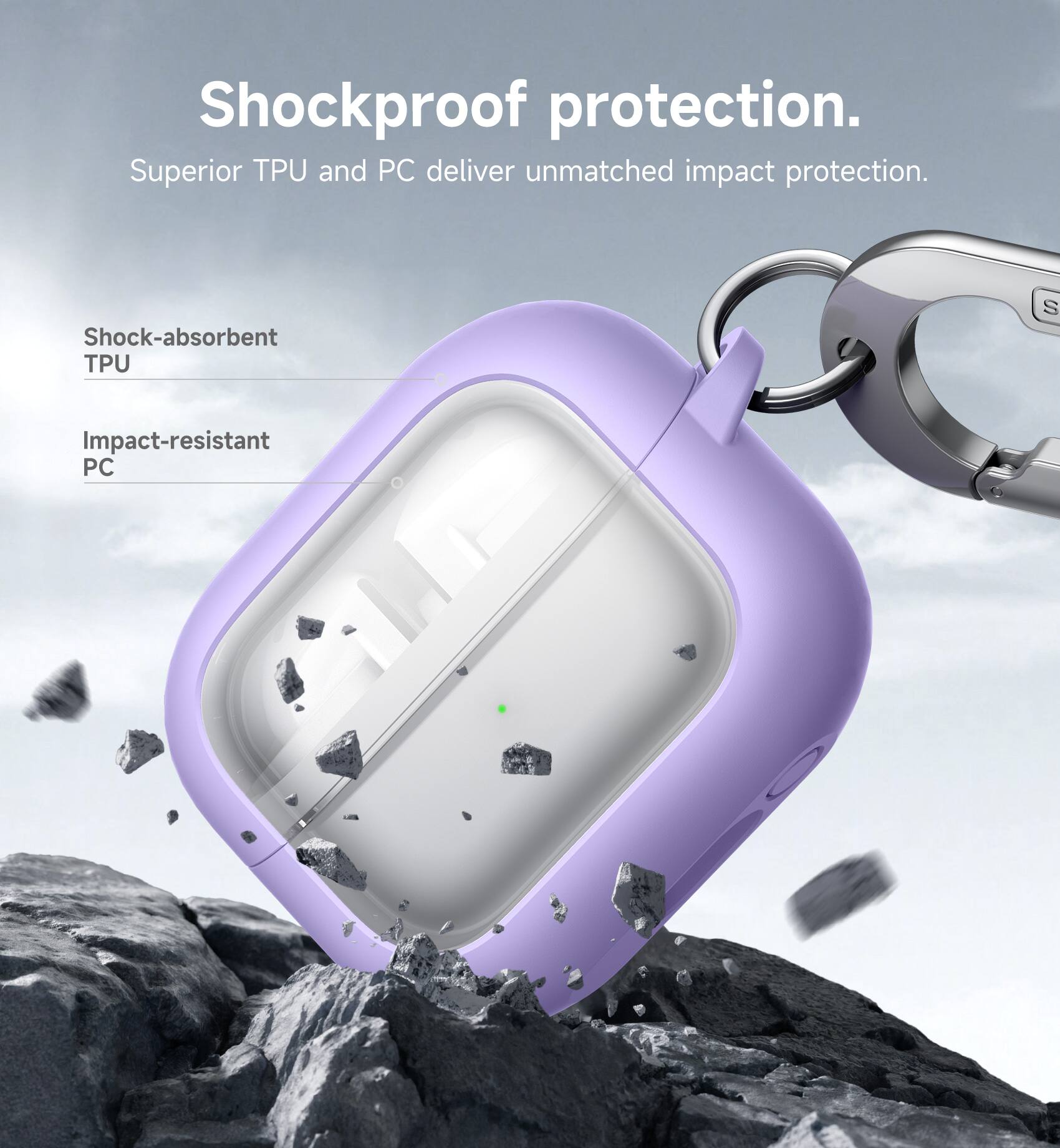 Shockproof protection. Superior TPU and PC deliver unmatched impact protection. Shock-absorbent TPU. Impact-resistant PC.