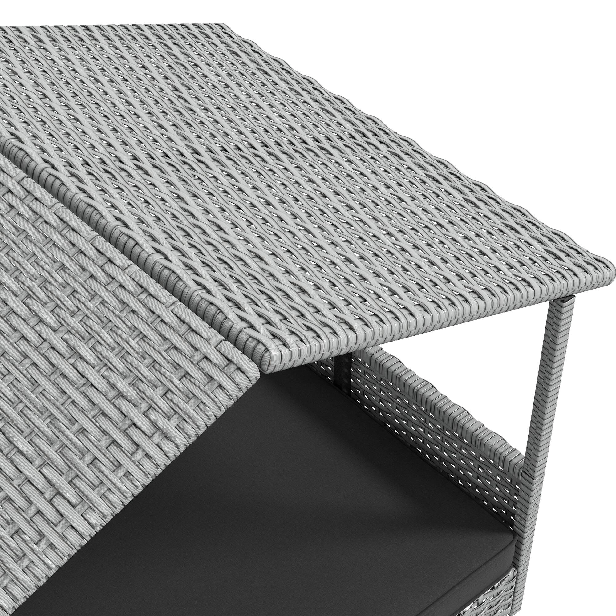 Alt View 5. Pawhut - Wicker Dog House Outdoor, Canopy, Rattan Bed, Water-resistant Cushion, 66 lbs, 19.75", Silver Wicker, Gray Cushion - Gray.