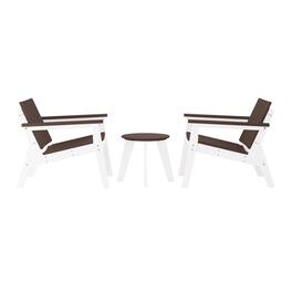 WestinTrends - Pacifica 3-Piece Outdoor HDPE Conversation Set with Deep Seating Chairs and Round Side Table - White/Dark Brown