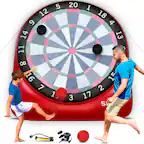 Front. Swooc Games - XL Giant Kick Darts (Over 8ft Tall) with 15+ Games Included - Jumbo Soccer Darts w/ Air Pump - Big Inflatable Games - Red.