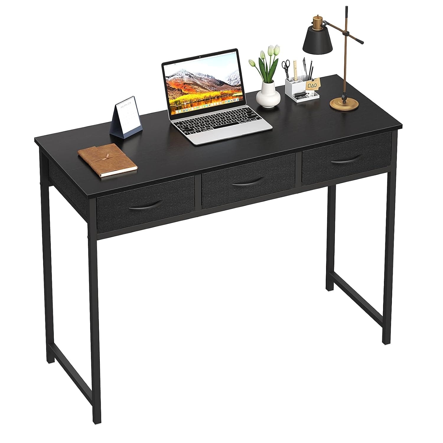 Zell Electronics - 39.3 Inch Writing DeskCompact Work Table with Storage Drawers for Bedroom or Office - Black