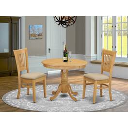 East West Furniture - ANVA3C 3 PC Dinette set - Kitchen Table and 2 Dining Chairs - Oak