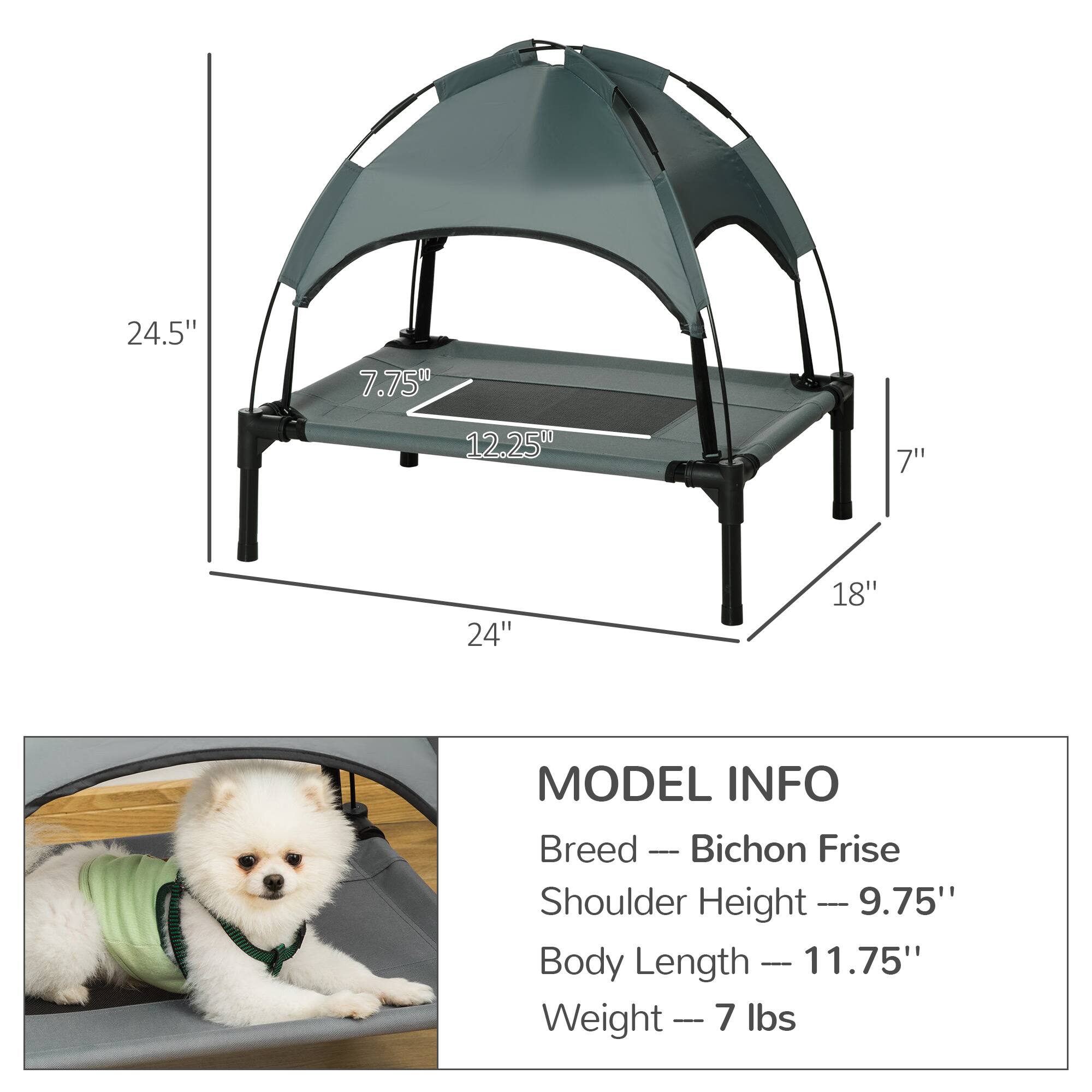 24.5"  
7.75"  
12.25"  
7"  
24"  
18"  

MODEL INFO  
Breed — Bichon Frise  
Shoulder Height — 9.75"  
Body Length — 11.75"  
Weight — 7 lbs