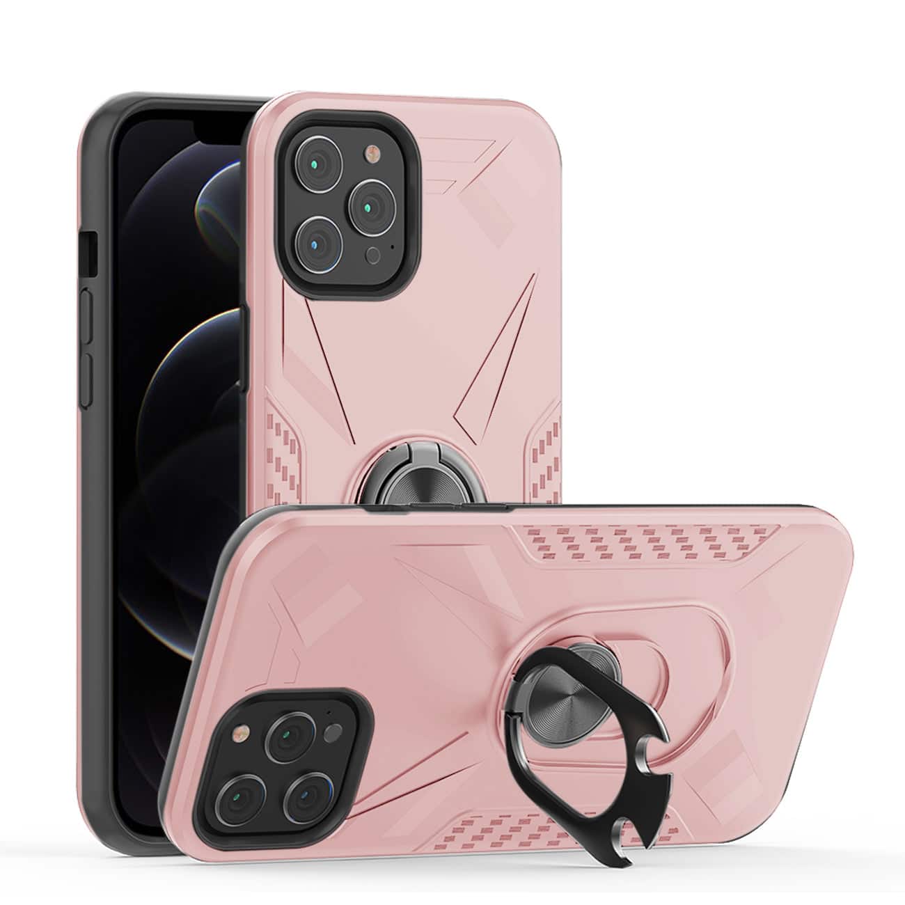Reiko - Apple Iphone 12 /Iphone 12 Pro Case With Ring Holder In - Rose Gold