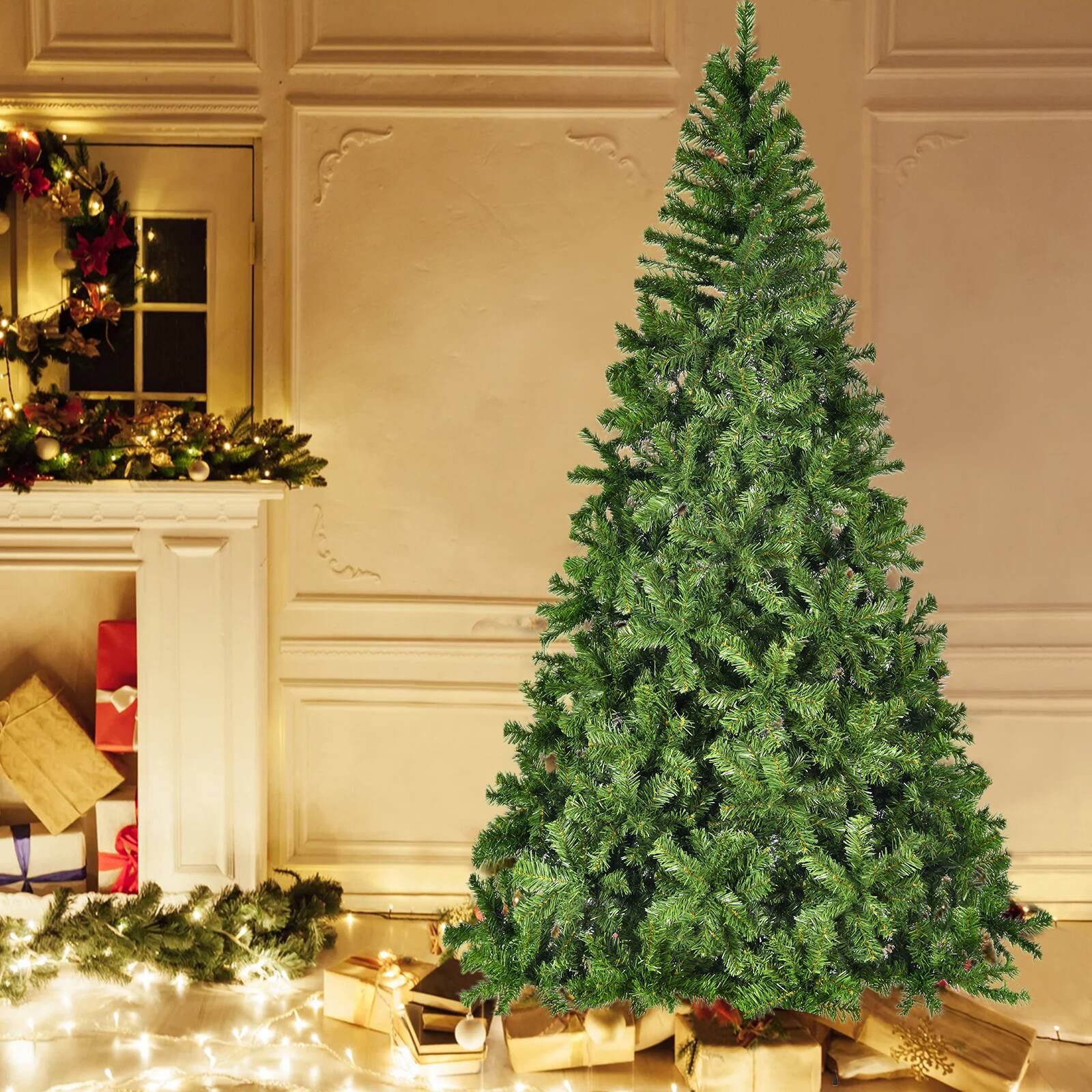 Alt View 4. SKONYON - 7.5ft Artificial Christmas Tree with 1405 Branch Tips Full Holiday Xmas Tree for Home Decoration - Green.