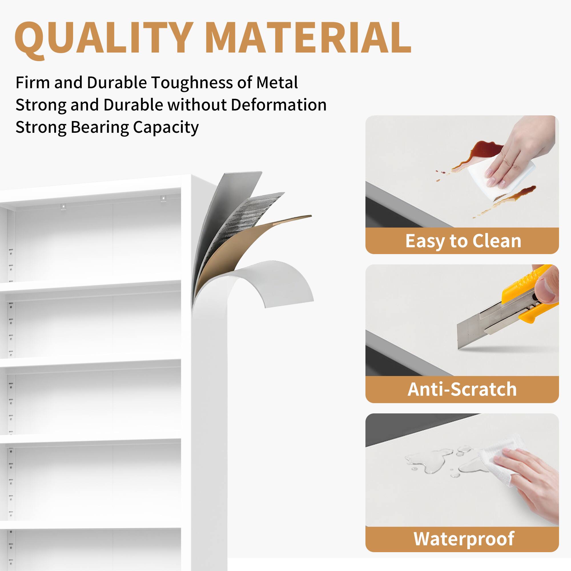 QUALITY MATERIAL

Firm and Durable Toughness of Metal  
Strong and Durable without Deformation  
Strong Bearing Capacity

- Easy to Clean
- Anti-Scratch
- Waterproof