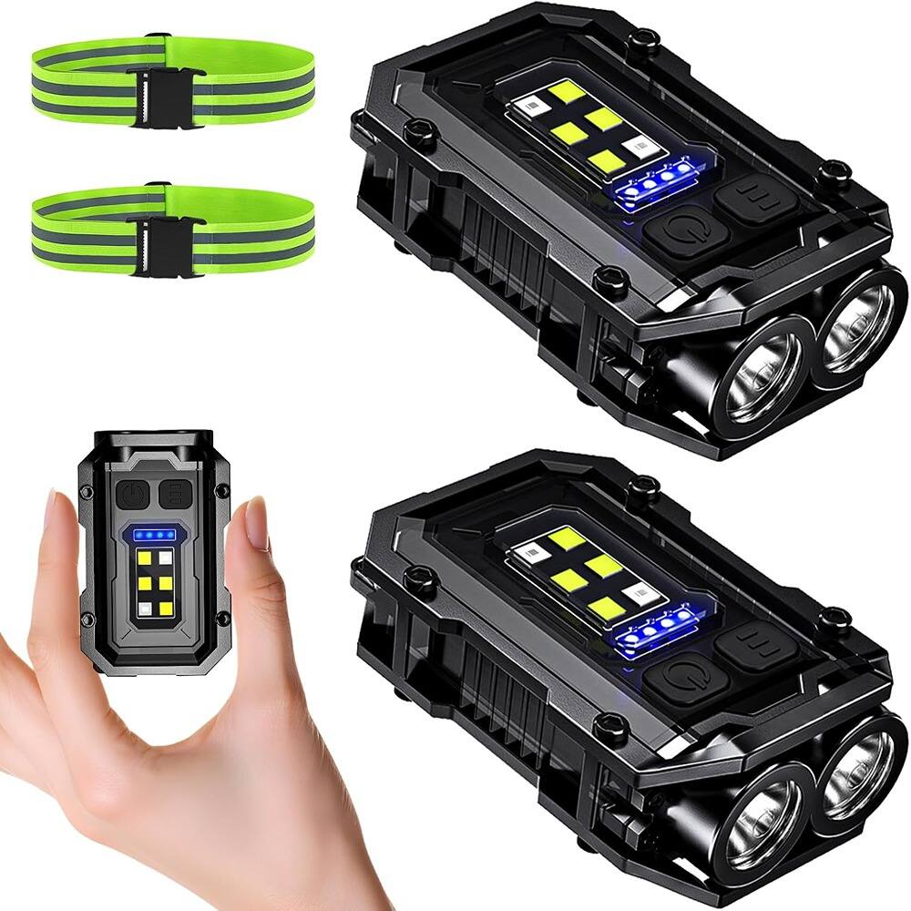 Front. Schertz - 2-Pack 500LM Clip-On Rechargeable Running Lights – 8 Modes, COB LED.