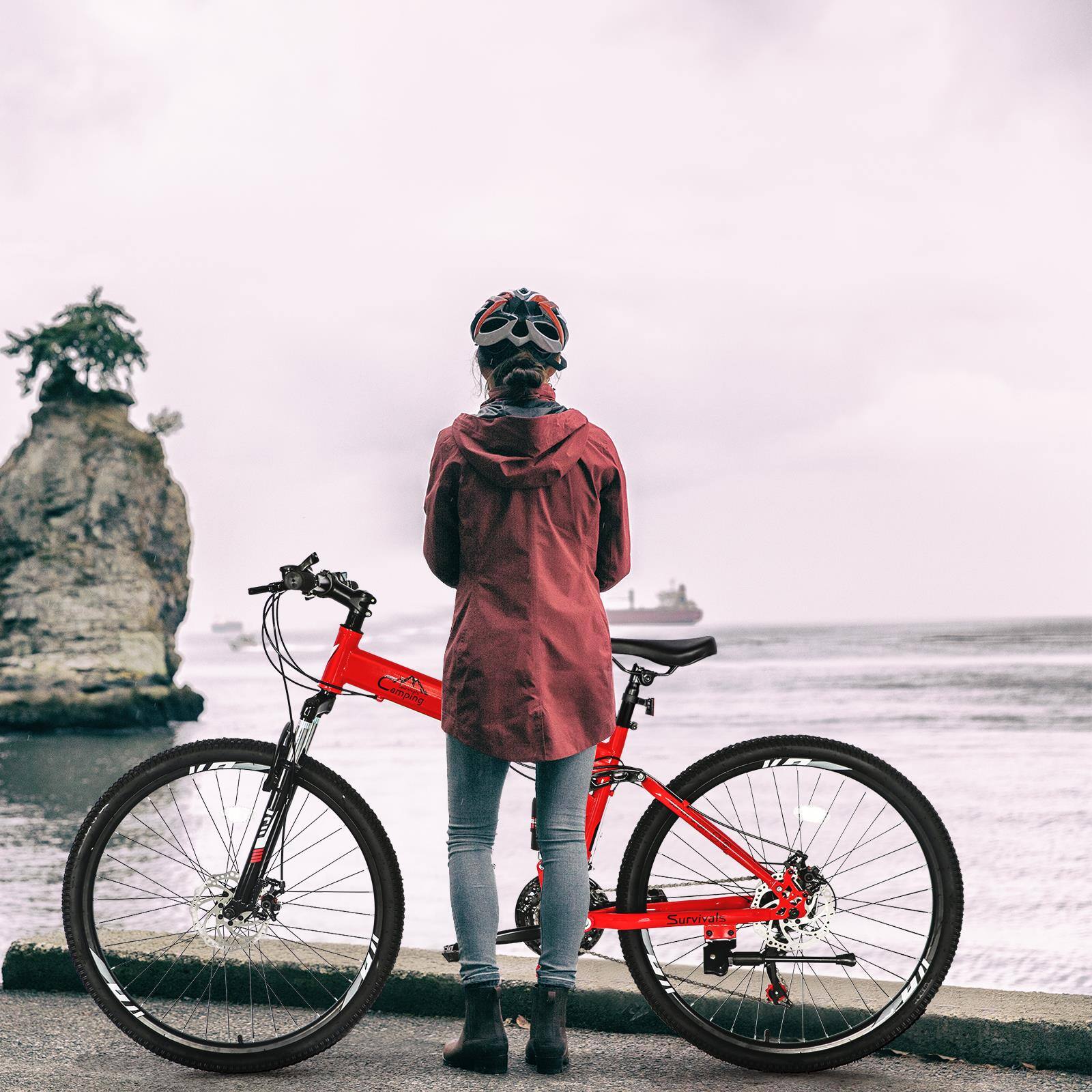 Back. Winado - Folding Mountain Bike Full Suspension Bike 26 Inch 21 Speed MTB Bicycles Double-Kill Disc Brake,High Carbon Steel Frame - Red.