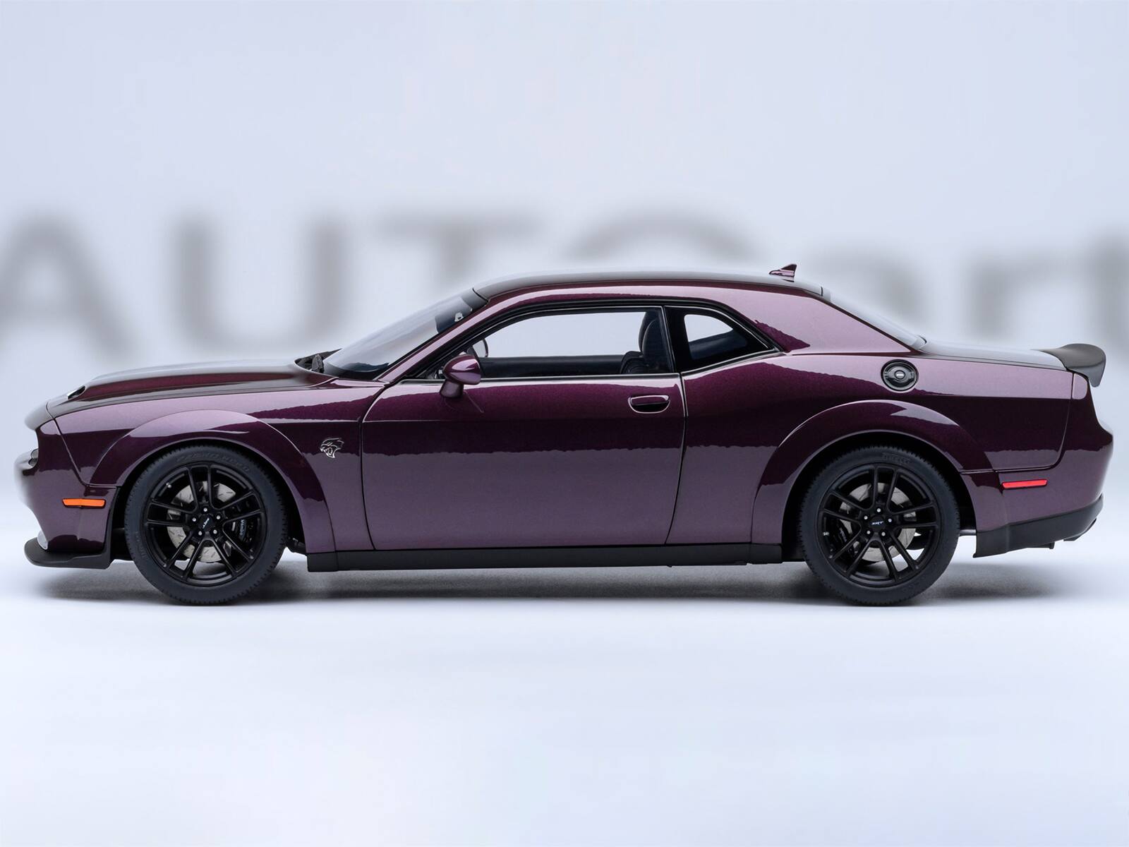 Alt View 6. Autoart - 2022 Dodge Challenger SRT Jailbreak Hellraisin Purple with White Stripes 1/18 Model Car by Autoart.