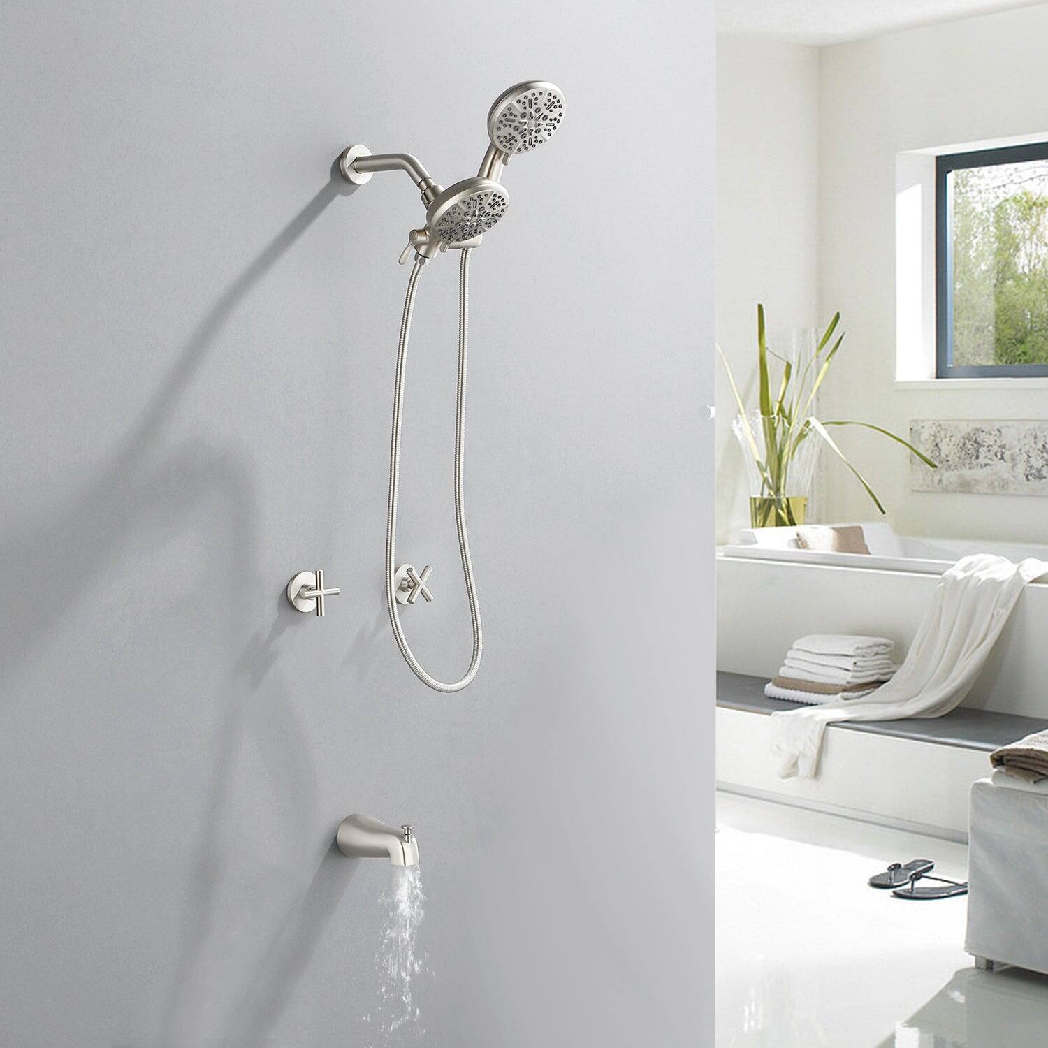 Alt View 3. Boyel Living - Brushed Nickel Shower Set with 7 Function Dual Shower Heads and Tub Spout - Brushed Nickel.