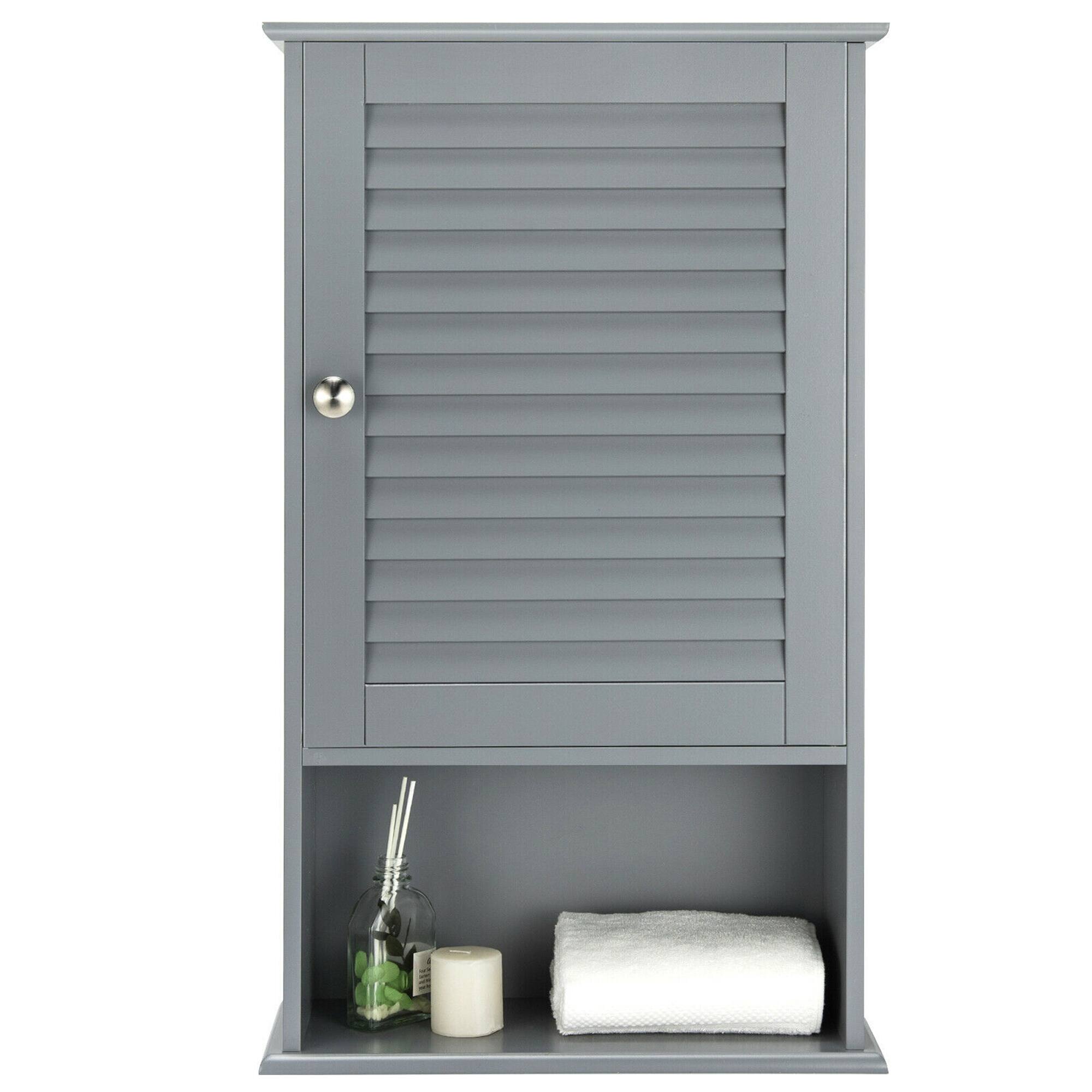 Alt View 8. Gymax - Gymax Bathroom Wall Mount Storage Cabinet Single Door w/Height Adjustable Shelf Grey - Grey.