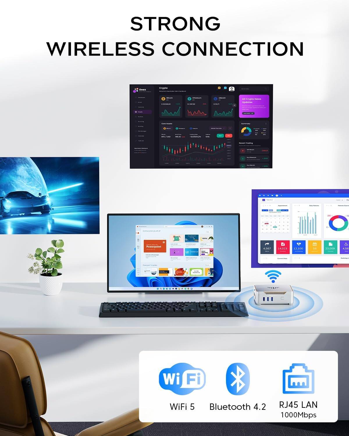 STRONG WIRELESS CONNECTION

- Wi-Fi 5
- Bluetooth 4.2
- RJ45 LAN 1000Mbps