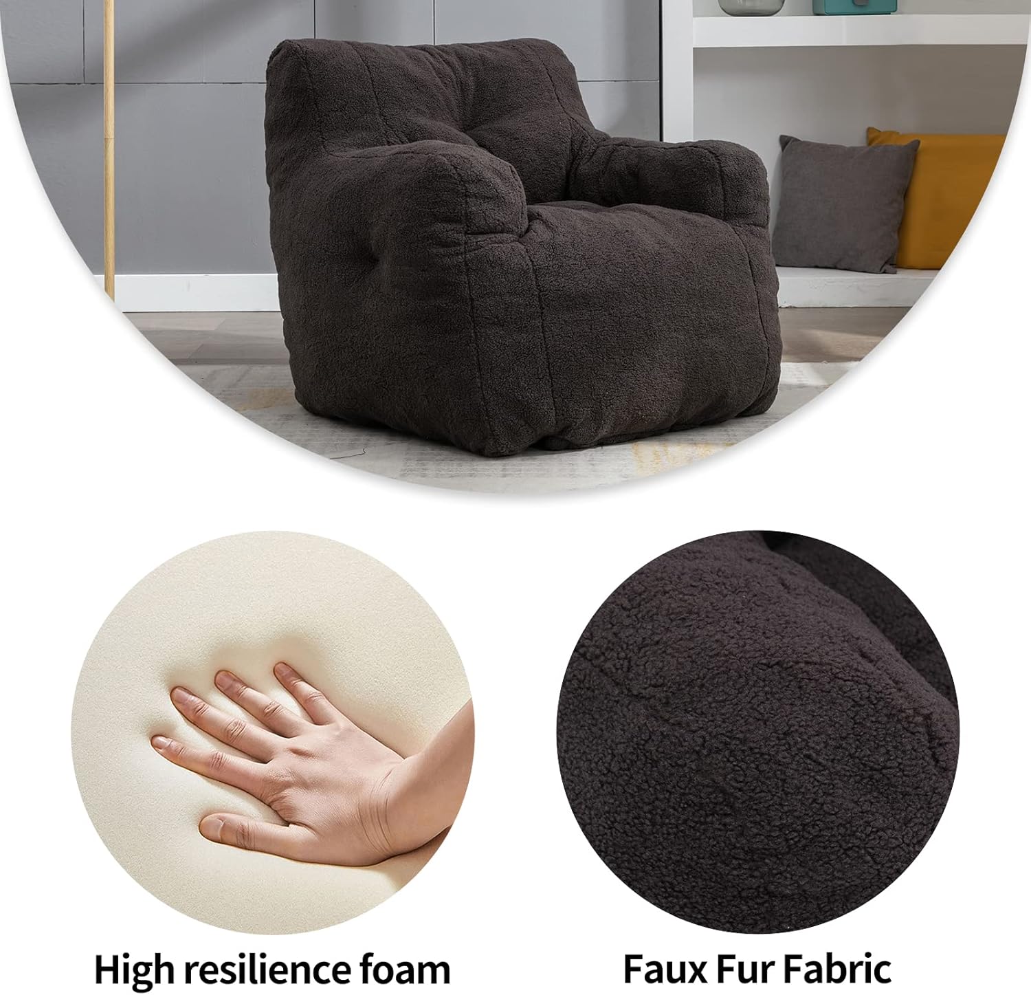High resilience foam  
Faux Fur Fabric