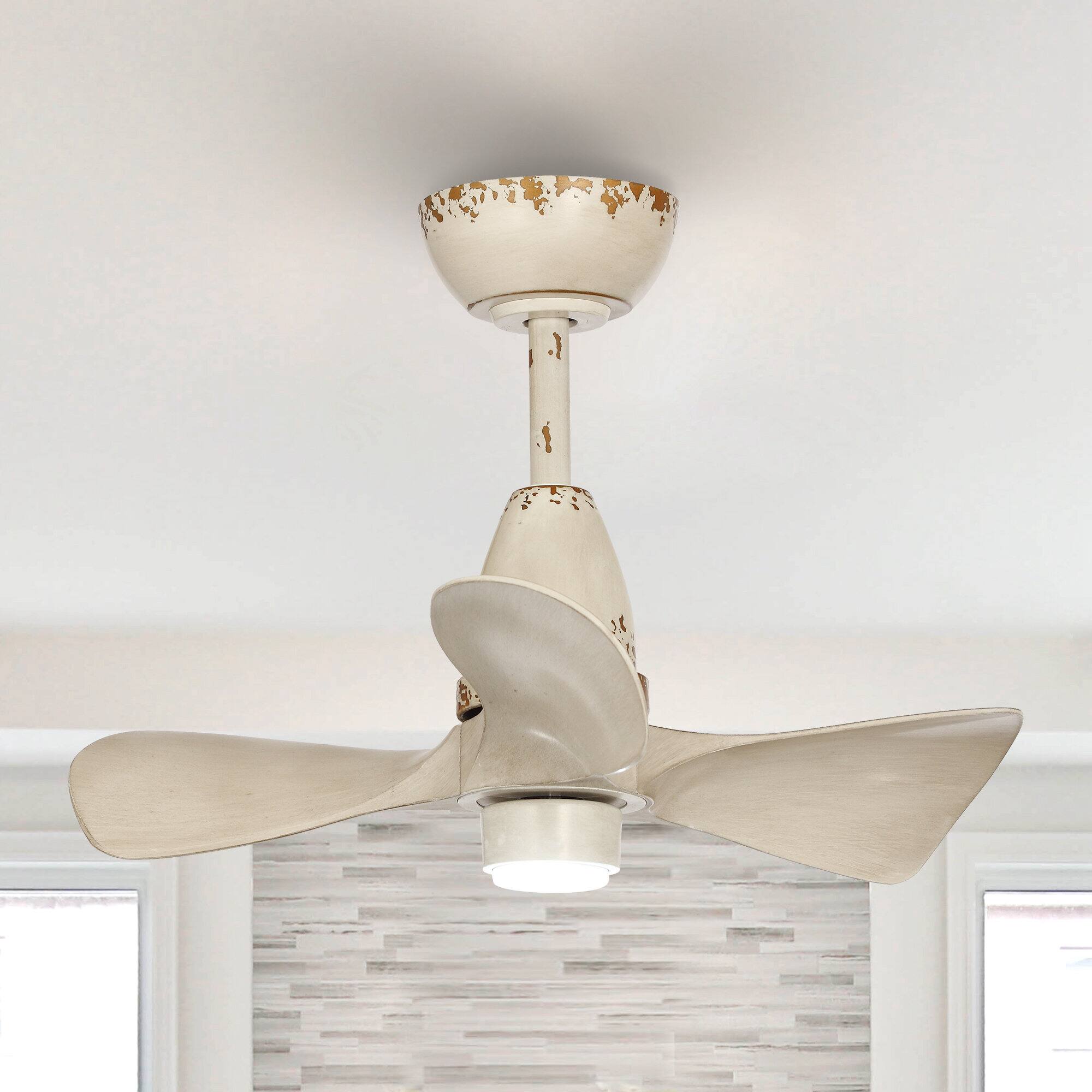 Front. Parrot Uncle - 28" Modern White Propoller LED Ceiling Fan with Remote Control - Beige.