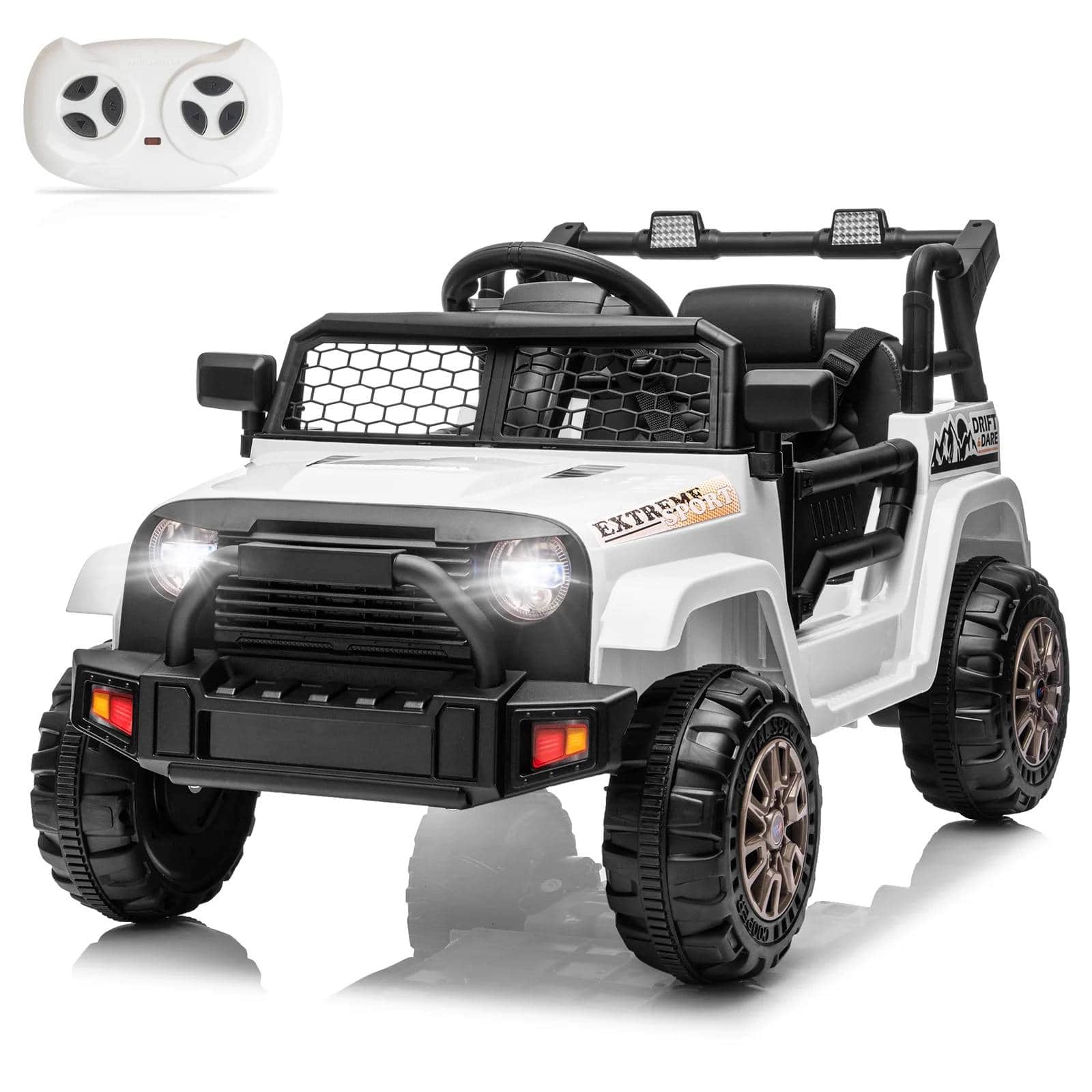 Winado - 12V Battery Powered Ride on Truck Cars with Remote Control, Electric Vehicles Ride-on Toys with Suspension, LED Lights - White
