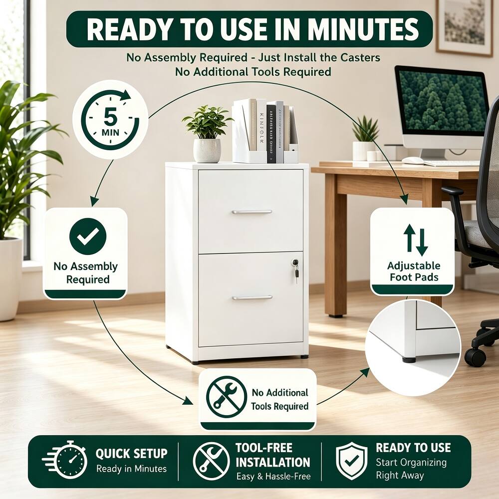 READY TO USE IN MINUTES  
No Assembly Required - Just Install the Casters  
No Additional Tools Required  

No Assembly Required  
Adjustable Foot Pads  
No Additional Tools Required  

QUICK SETUP  
Ready in Minutes  

TOOL-FREE INSTALLATION  
Easy & Hassle-Free  

READY TO USE  
Start Organizing Right Away