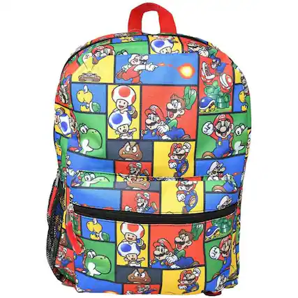 Front. Bioworld - Bioworld Super Mario 16" Kids Backpack with Colorful Cartoon School Bag with Front Pocket & Side Mesh - Assorted Pre-Pack.