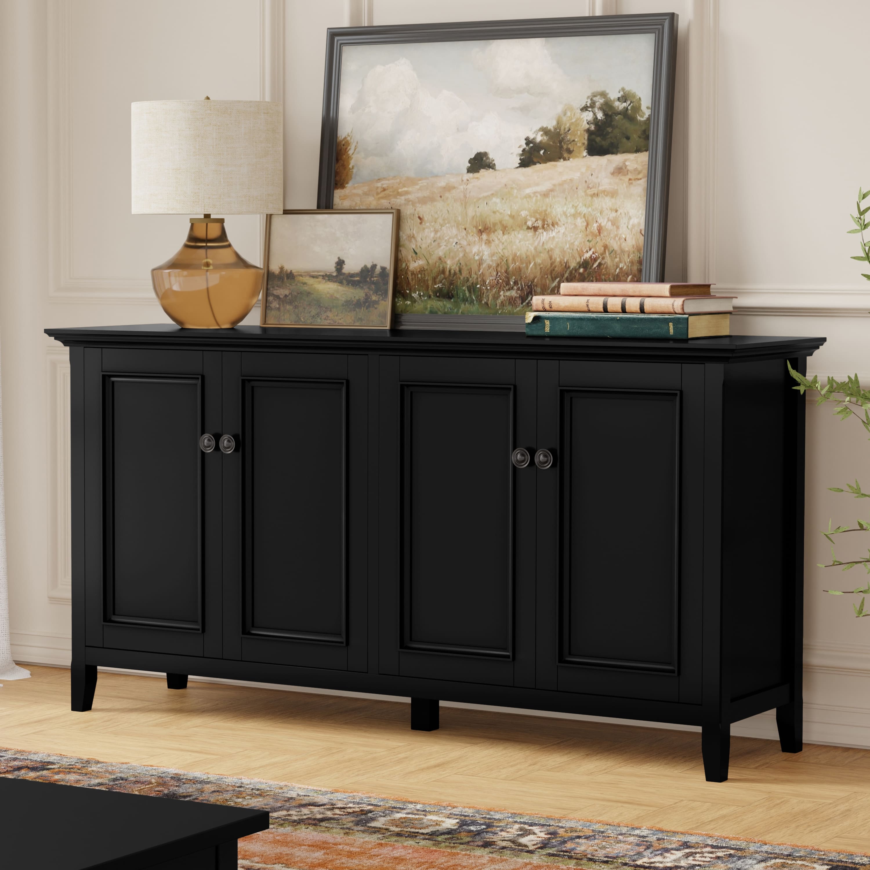 Simpli Home - Amherst 66 inch Wide Solid Wood Transitional 4 Door Storage Cabinet - Black