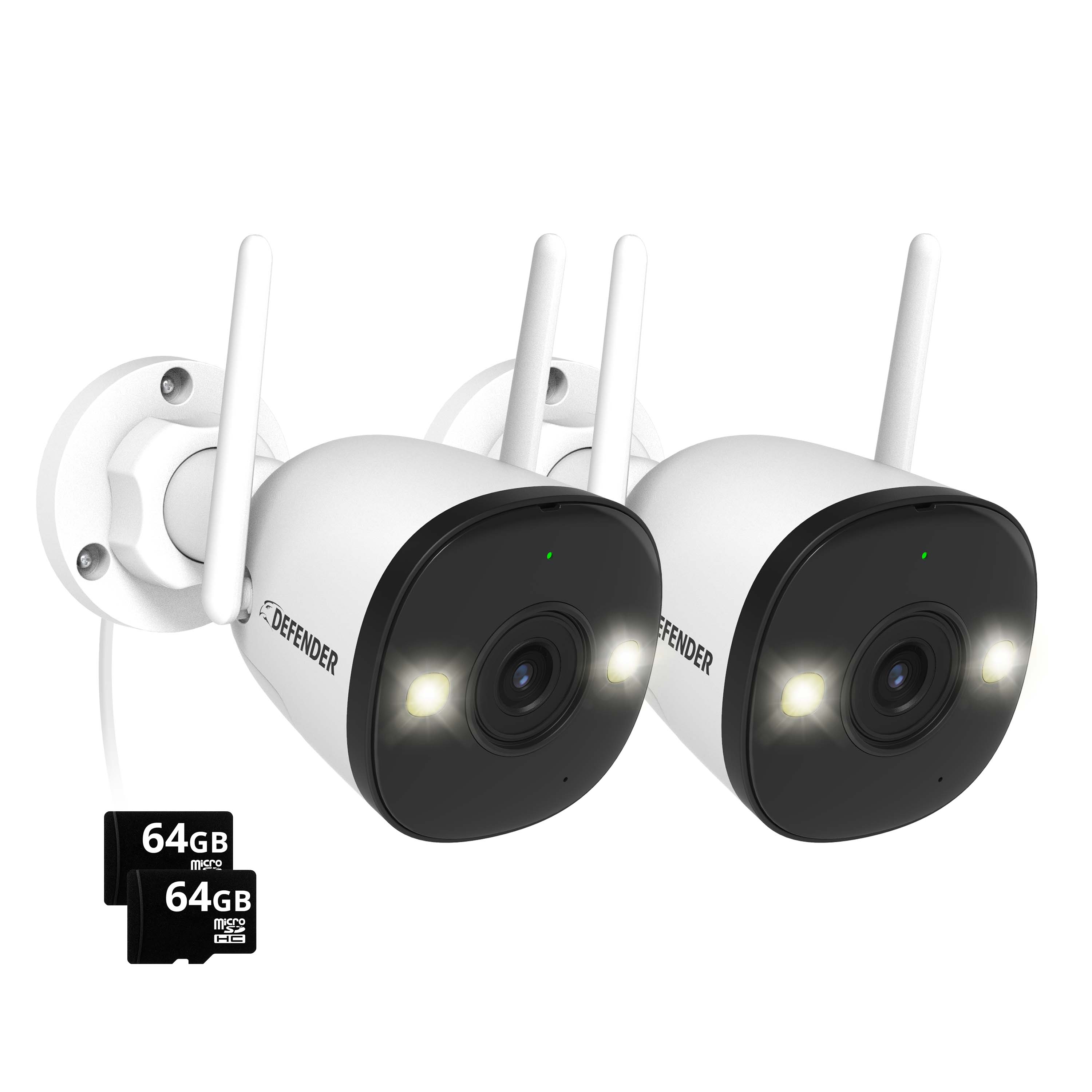 Defender - AI POWERED 4K Guard Pro Wi-Fi 6 Plug-in Security Camera with 64GB SD Card, 2 Pack - White - Front_Zoom