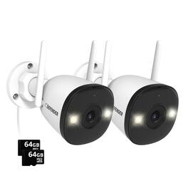 Defender - AI POWERED 4K Guard Pro Wi-Fi 6 Plug-in Security Camera with 64GB SD Card, 2 Pack - White