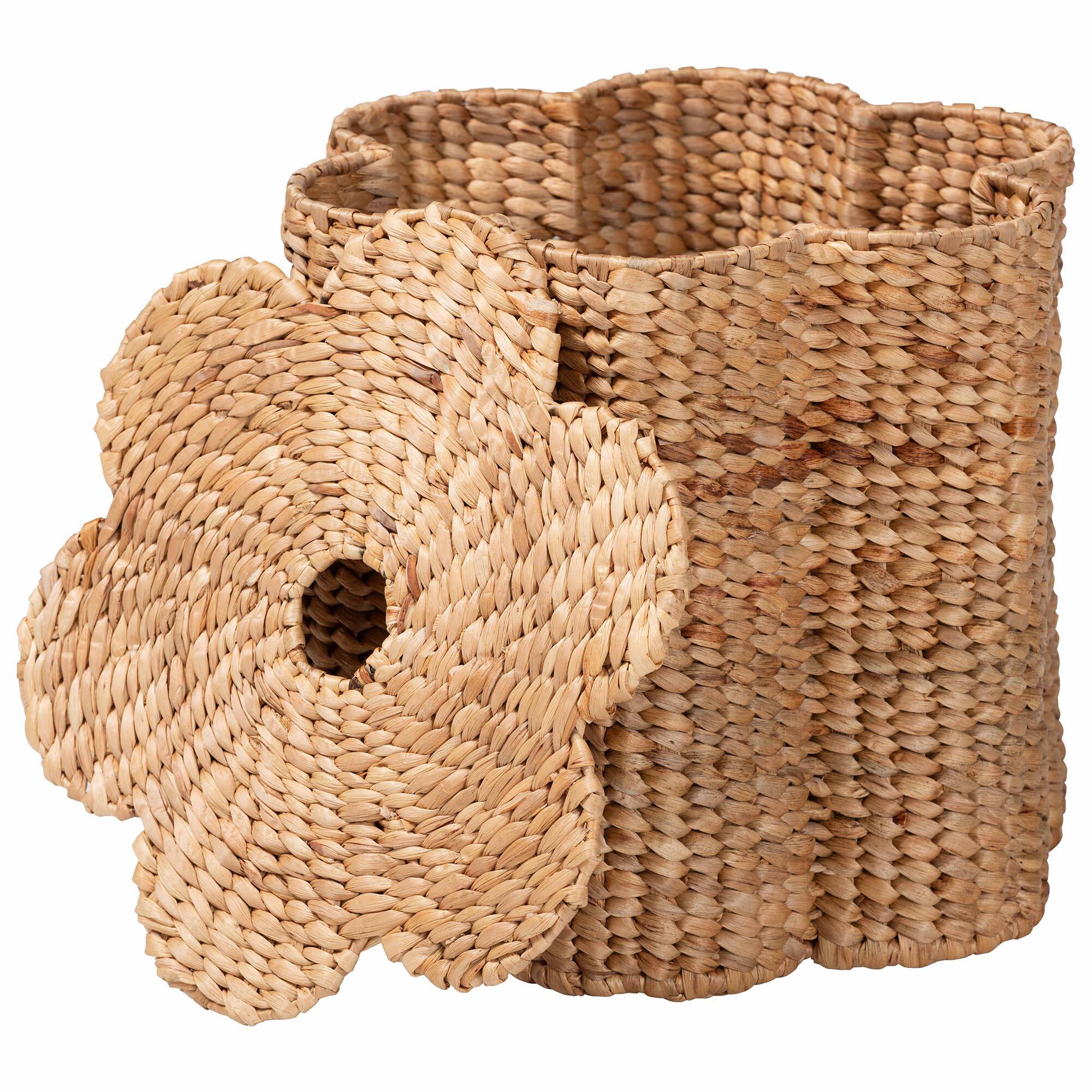 Angle. bali & pari - Della Woven Seagrass Laundry Hamper - Handwoven Wicker Storage Basket with Scalloped Frame for Laundry Room or Bedroom - Natural Rattan.
