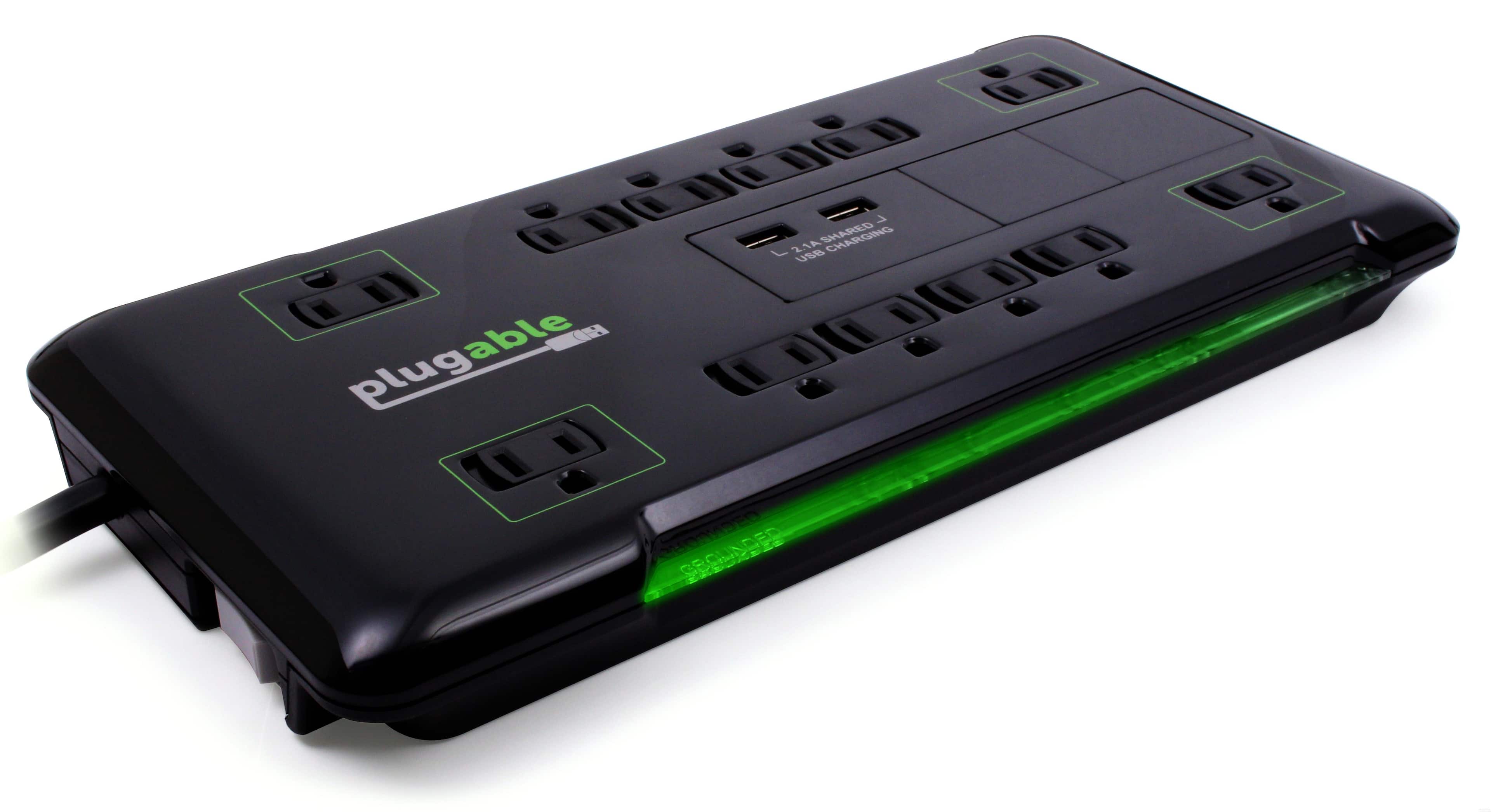 Plugable - 12-Outlet Surge Protector – 4320 Joules, 2 USB Ports, 6ft Cord for Android & Apple Devices - Black