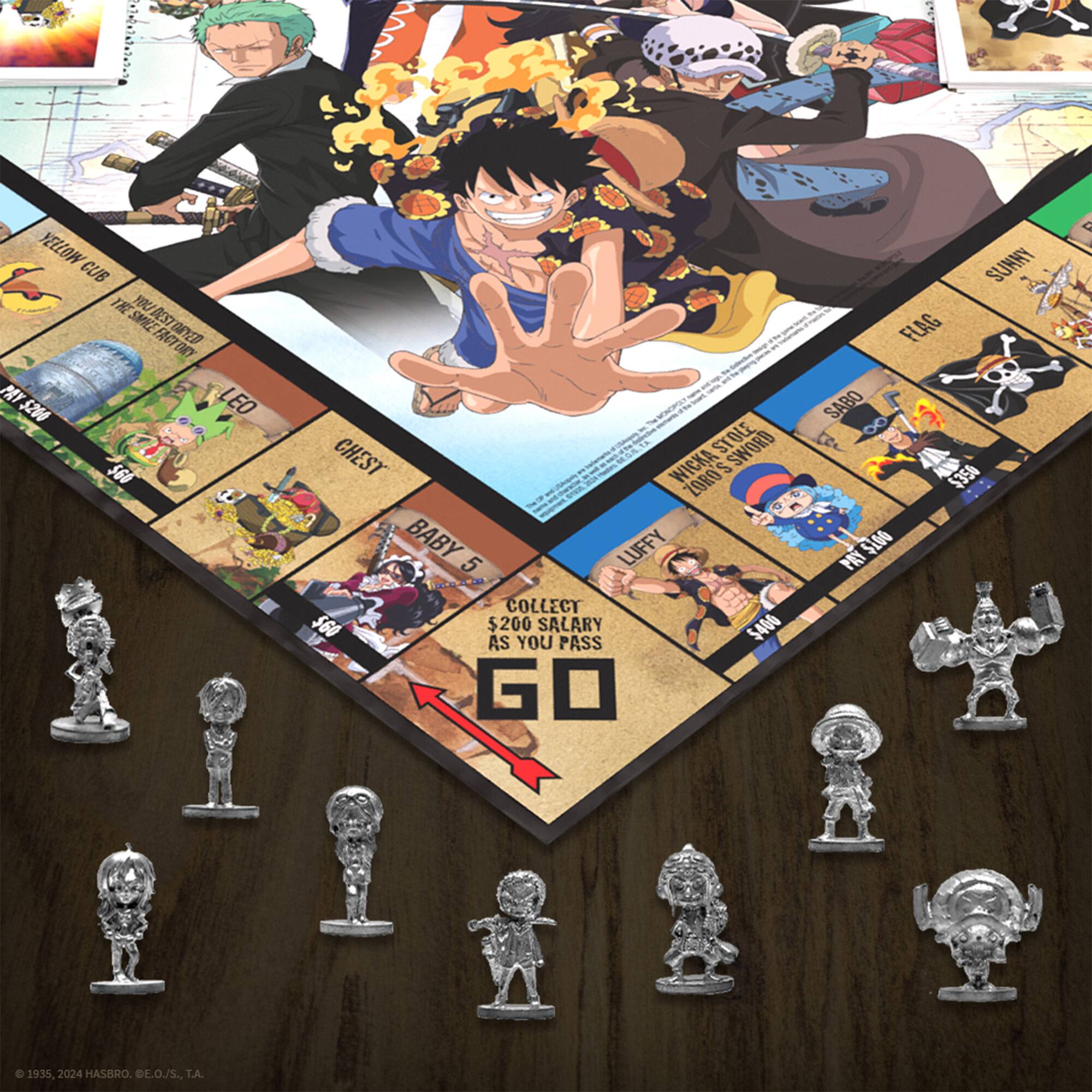 MONEYZA CUB THE OU SMILE NS7 FACT GEYED DNY PAY LEO $200 560 1  1935, 2024 HASBRO. E.0./S T.A. CHEST STOLE SWORD WICHA ZORO S BABY 5 LUFFY COLLECY $60 $200 SALARY $400 AS YOU PASS GO 1  SUNNY FLAG SABO 0 $350 $100 PAY C