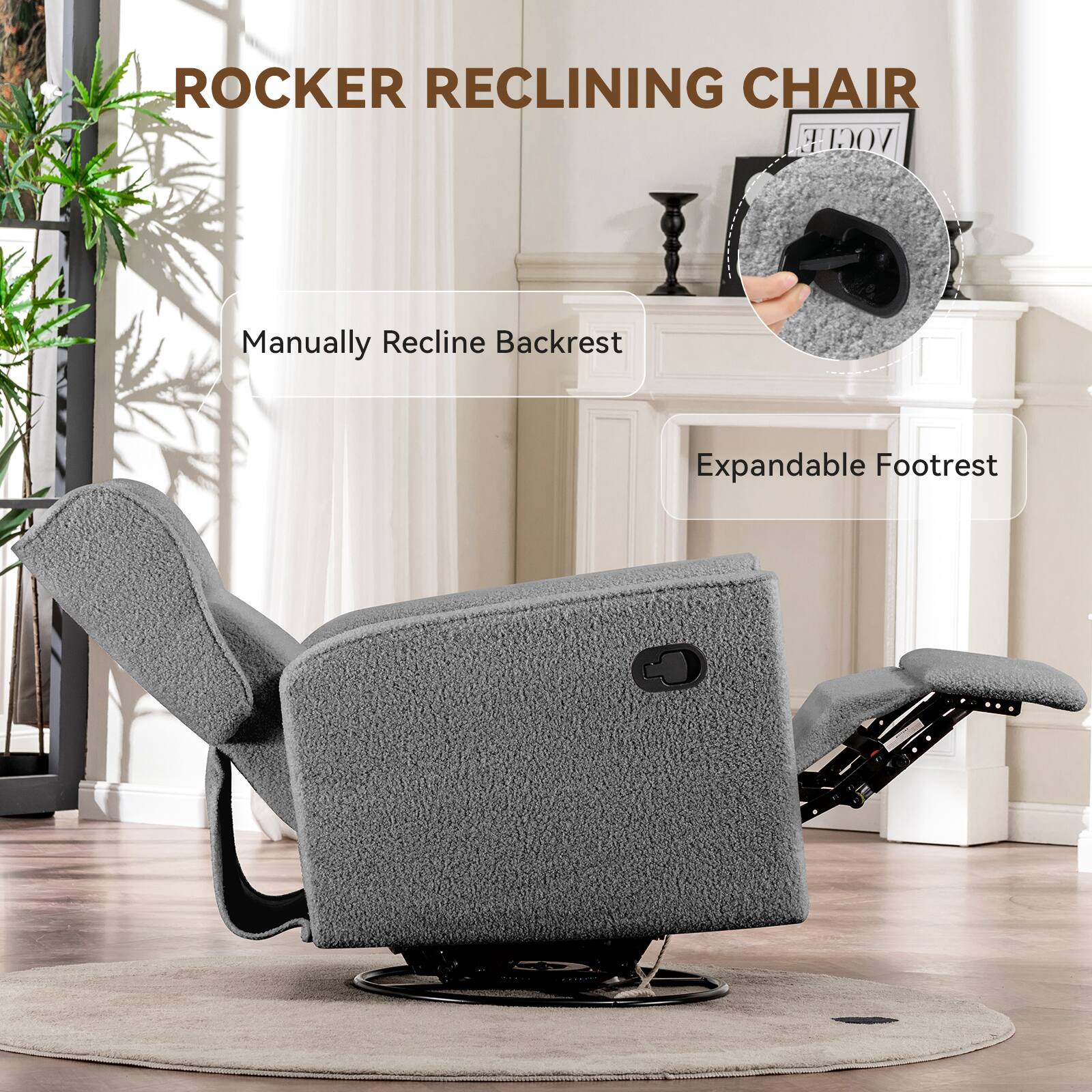 ROCKER RECLINING CHAIR VOGUE Manually Recline Backrest Expandable Footrest