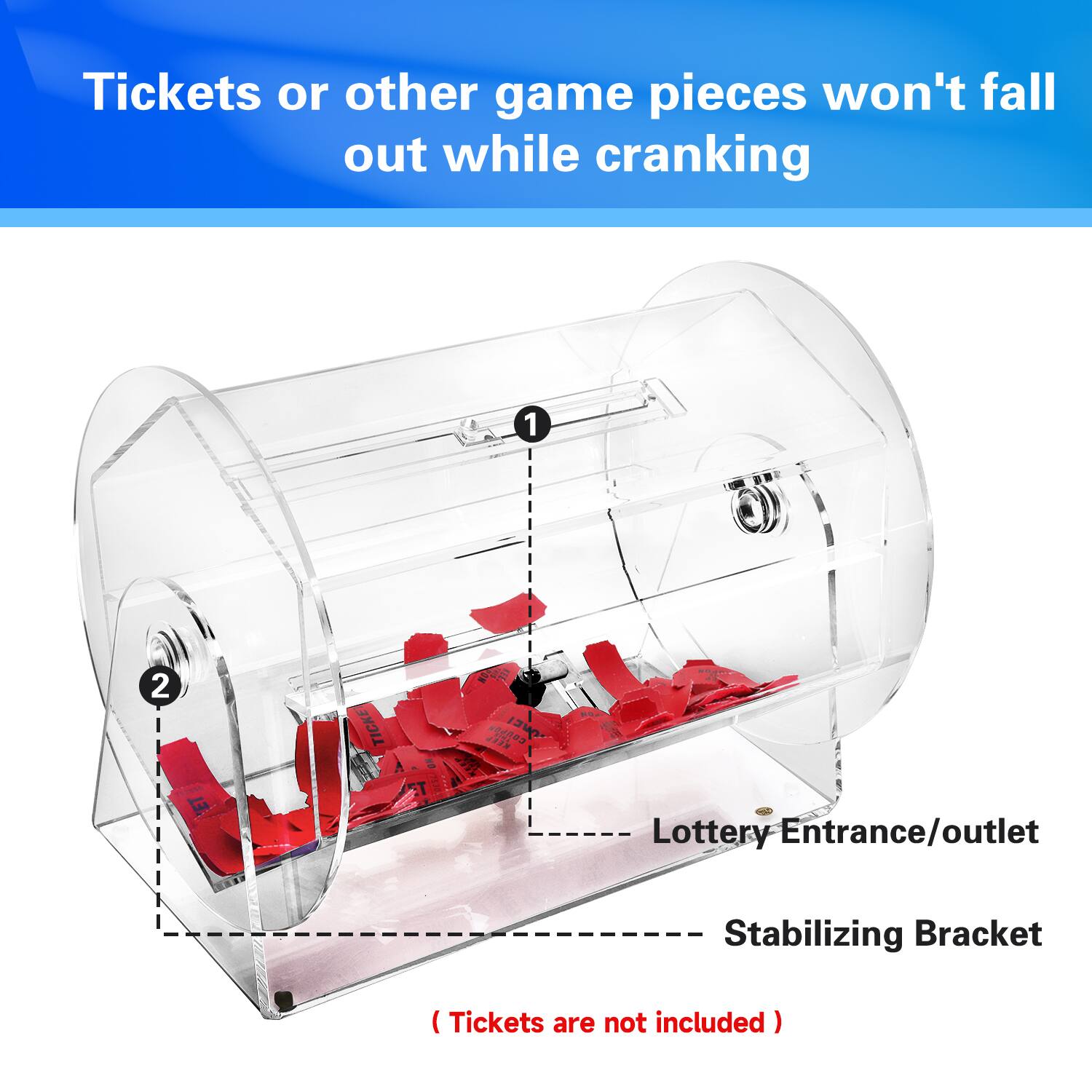 Tickets or other game pieces won't fall out while cranking 1 2 Lottery Entrance/outlet Stabilizing Bracket (Tickets are not included)