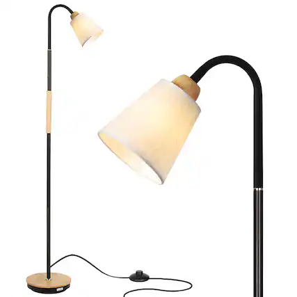 Front. Oumilen - 58" Modern Floor Lamp with Adjustable Gooseneck & Linen Shade.