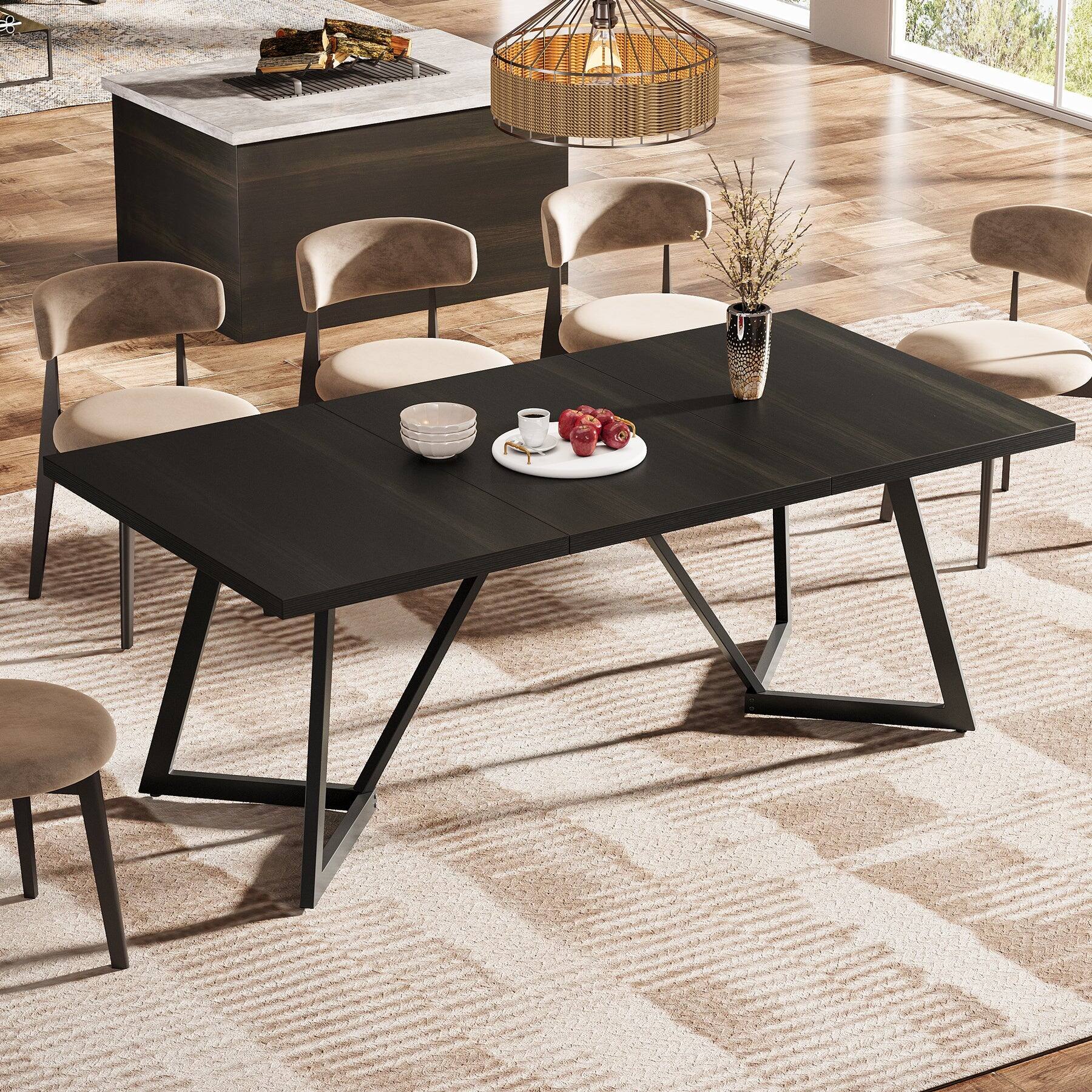 Angle. Tribesigns - Modern Dining Table with Wood Grain Finish and Rectangular Top for Everyday Meals and Family Gatherings - Black.